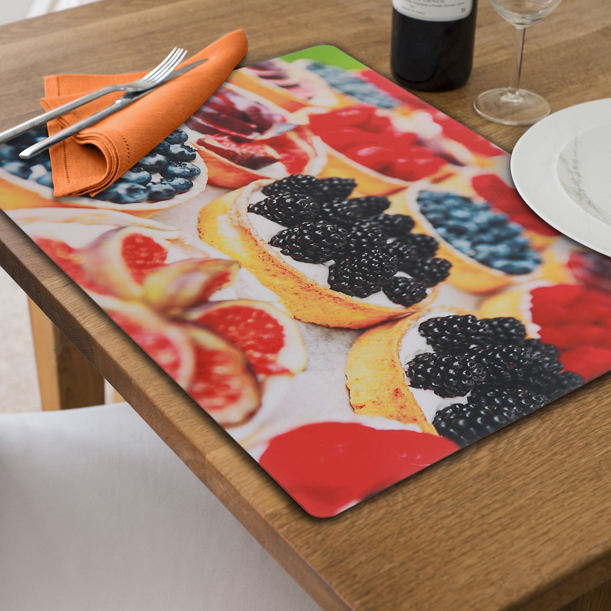 Fruit Tart Plastic Placemat Set of 12 – Kids Food-Themed Tableware, Fun Dining Mats