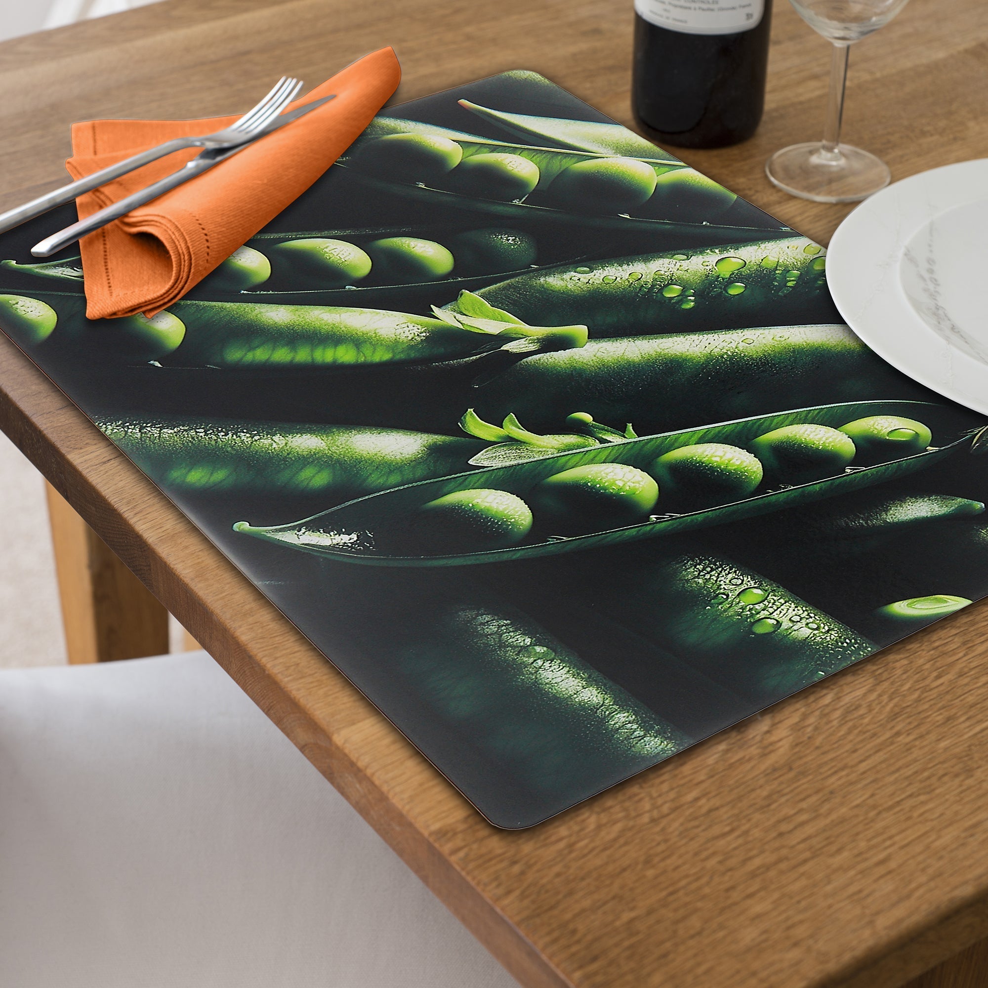 Snow Peas Plastic Placemat Set of 12 – Vegetable-Themed Tableware, Kids Dining Mats