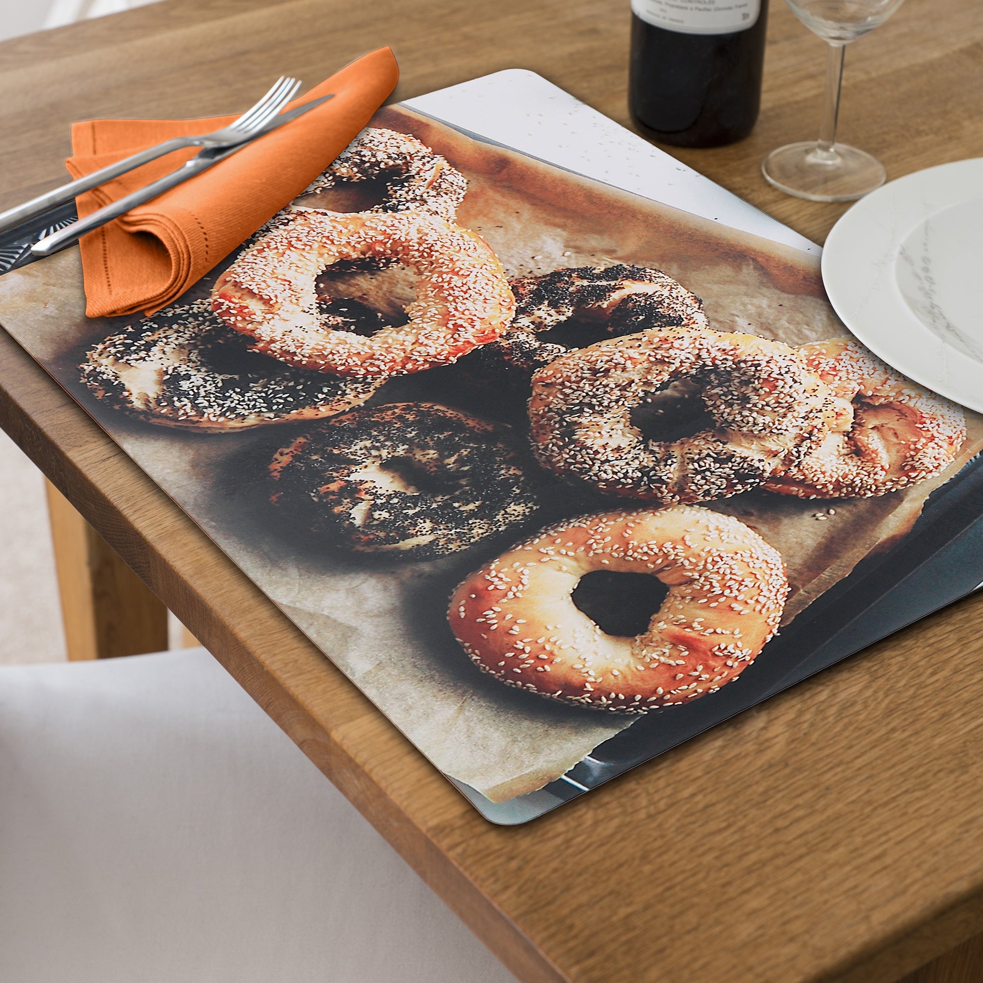 Bagels Plastic Placemat Set of 12 – Food-Themed Tableware, Kids Dining Mats