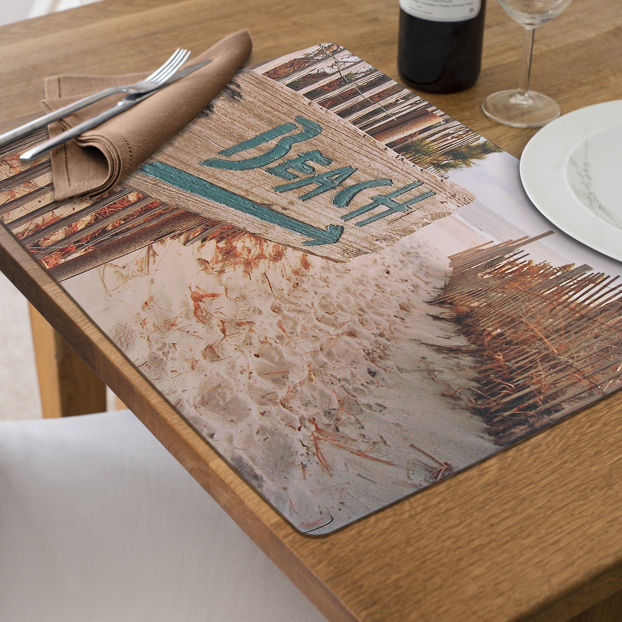 Plastic Placemat To The Beach Coastal Design, Summer Dining Table Mat, Nautical Kitchen Decor, Heat Resistant, Set of 12