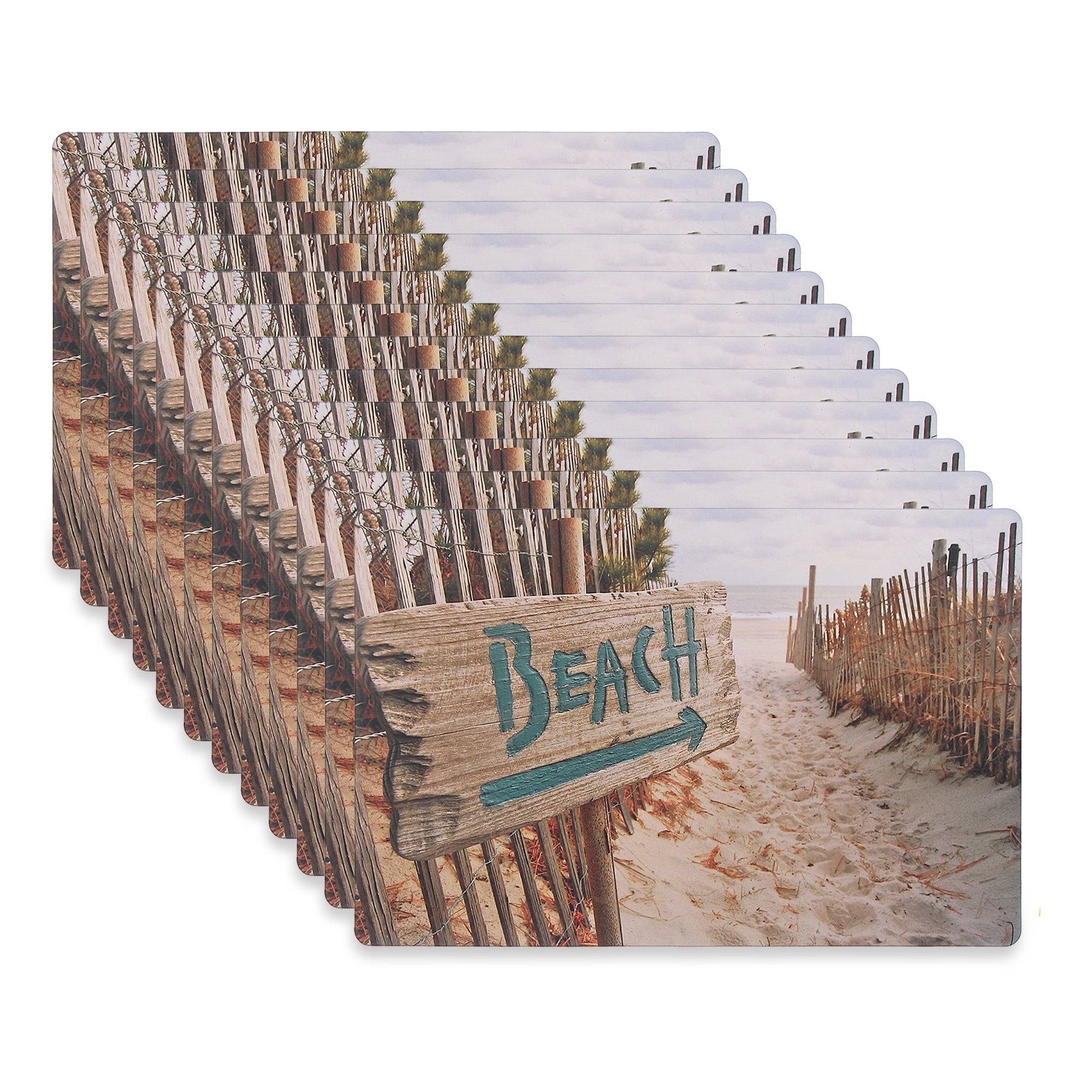 Plastic Placemat To The Beach Coastal Design, Summer Dining Table Mat, Nautical Kitchen Decor, Heat Resistant, Set of 12