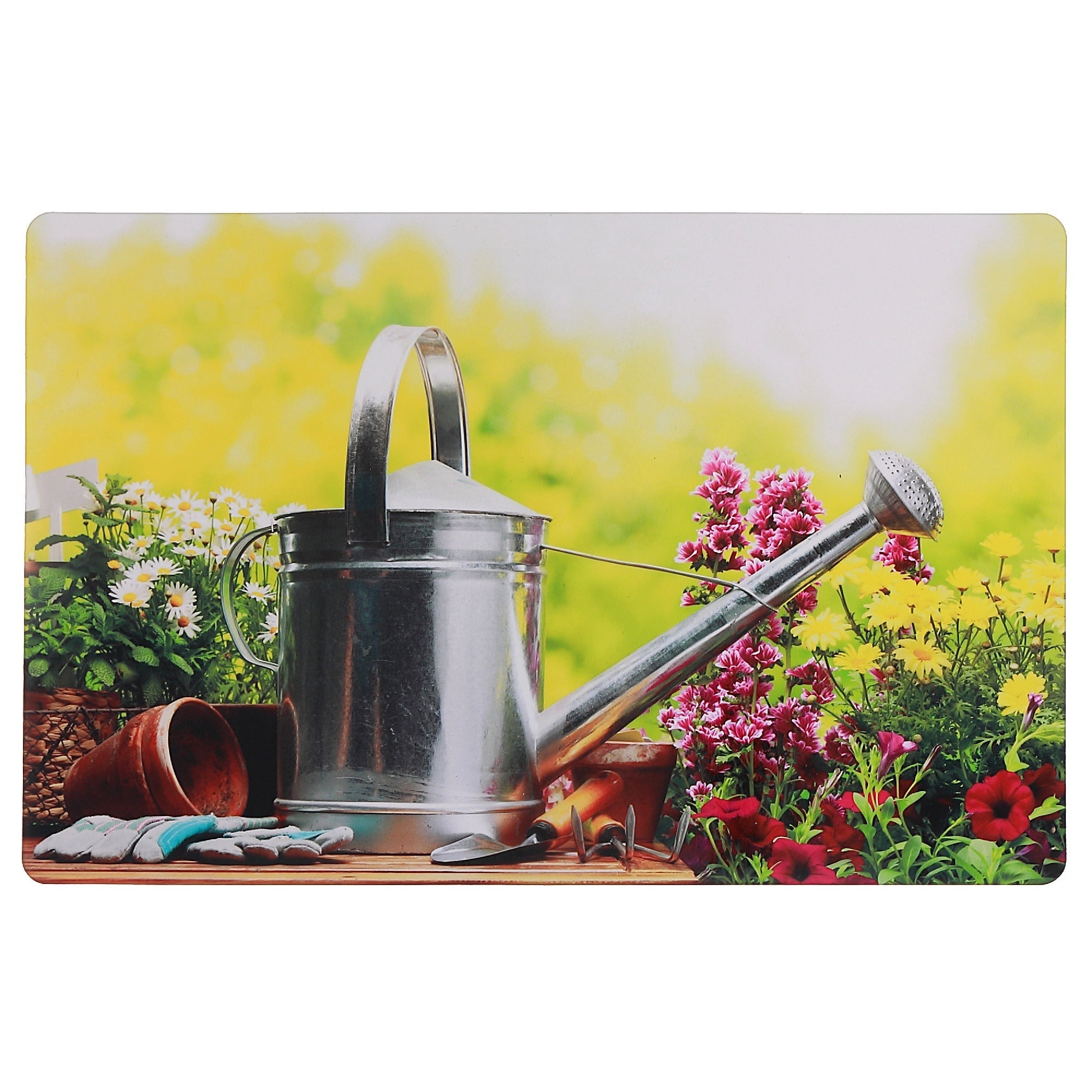 Plastic Placemat Watering Can Garden Theme, Farmhouse Kitchen Decor, Dining Table Mat, Wipe Clean Surface, Set of 12