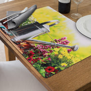 Plastic Placemat Watering Can Garden Theme, Farmhouse Kitchen Decor, Dining Table Mat, Wipe Clean Surface, Set of 12