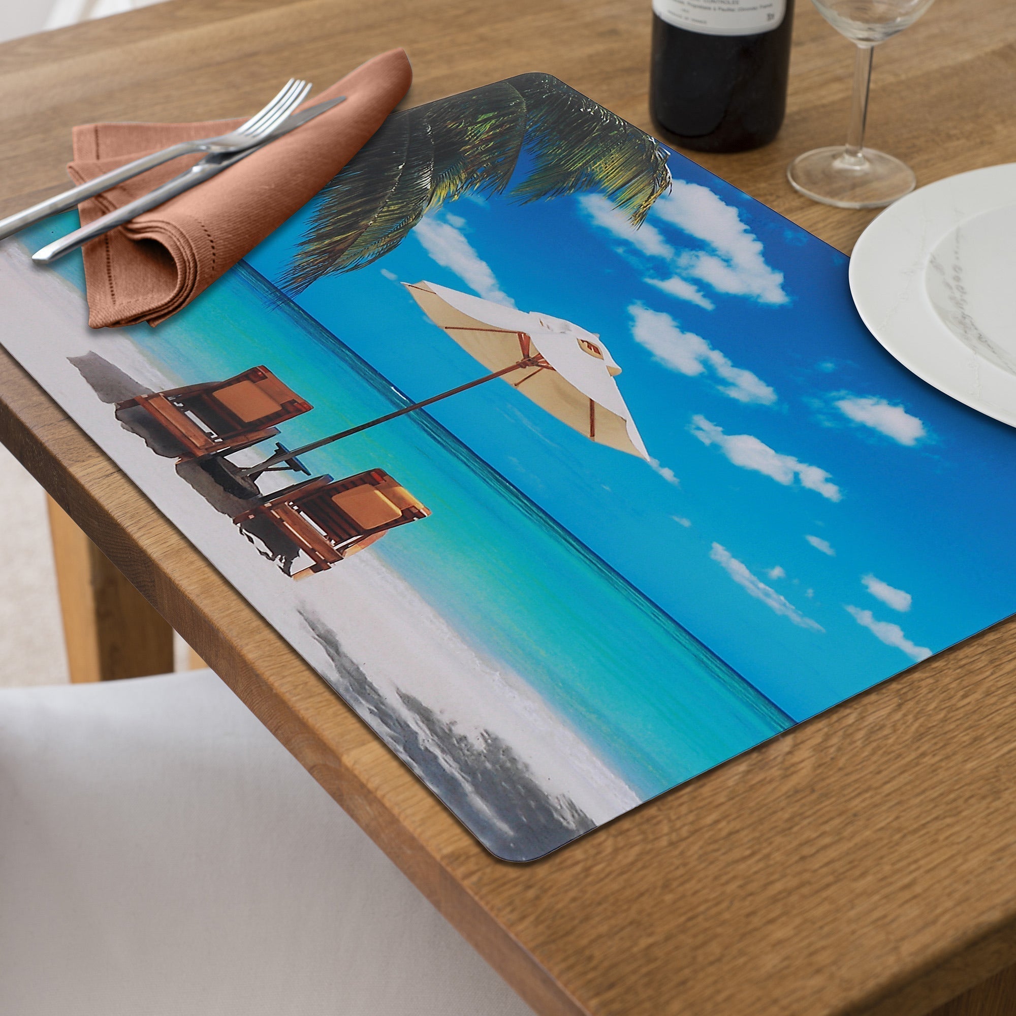 Plastic Placemat Lounge Beach Design, Coastal Dining Table Mat, Summer Kitchen Decor, Nautical Theme, Wipe Clean, Set of 12