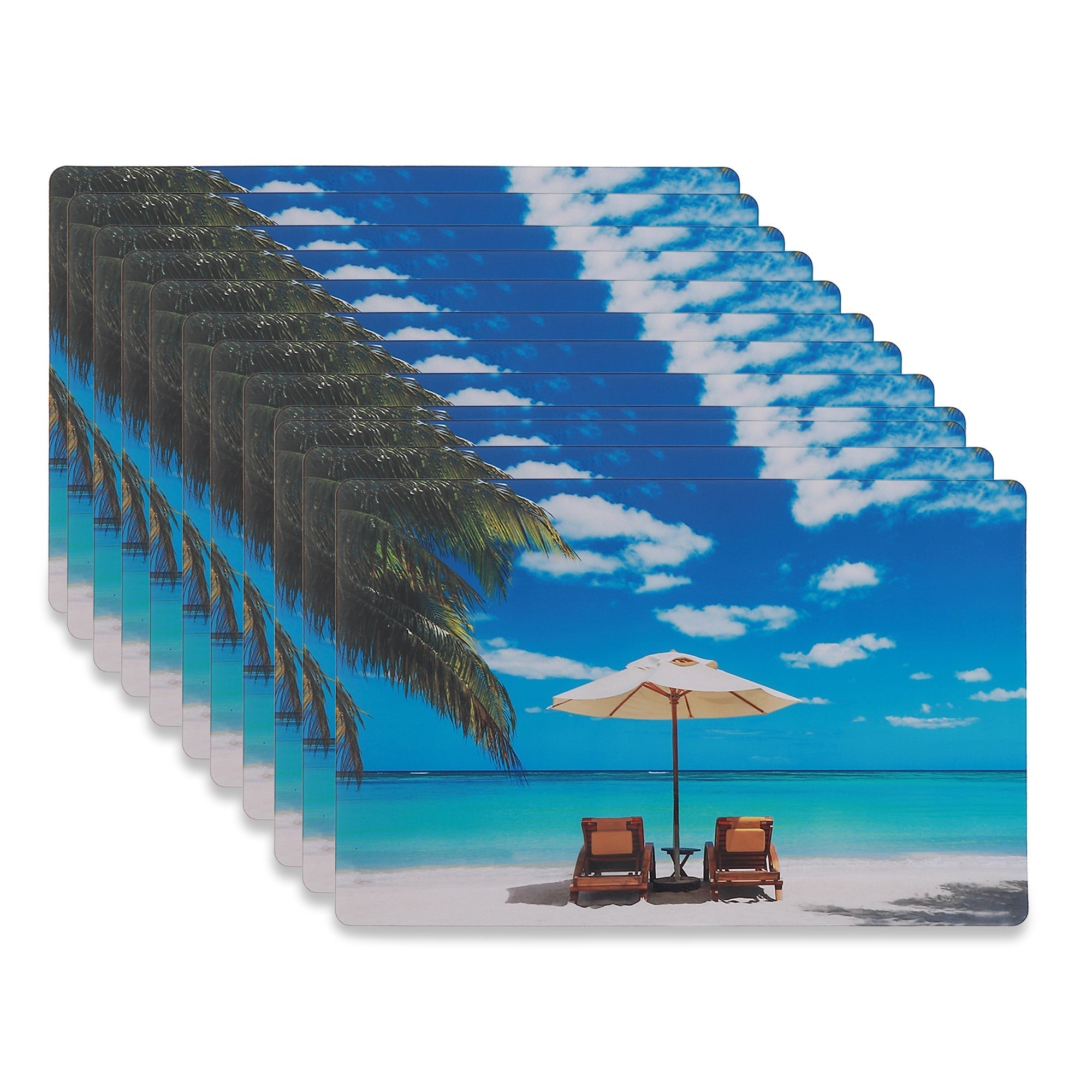 Plastic Placemat Lounge Beach Design, Coastal Dining Table Mat, Summer Kitchen Decor, Nautical Theme, Wipe Clean, Set of 12