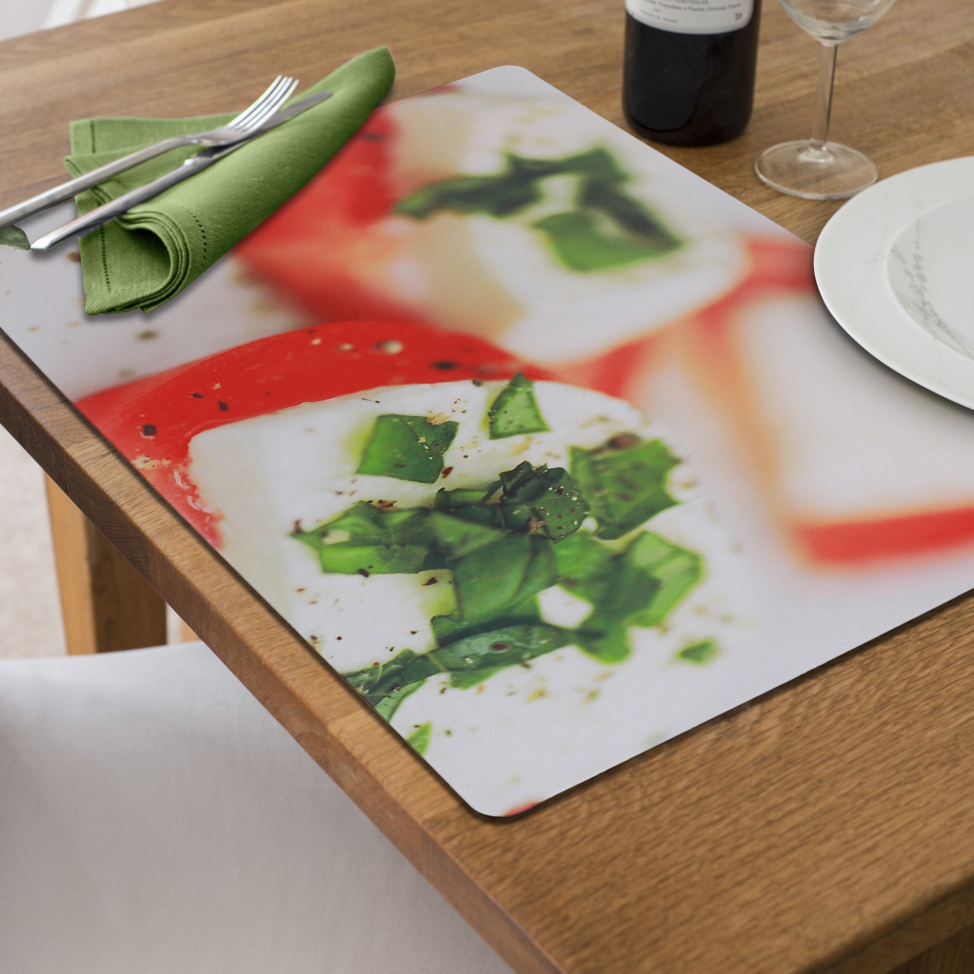 Plastic Placemat Tomato with Bocconcini Print, Italian Kitchen Decor, Dining Table Mat, Food Theme Place Setting, Wipeable Surface, Set of 12
