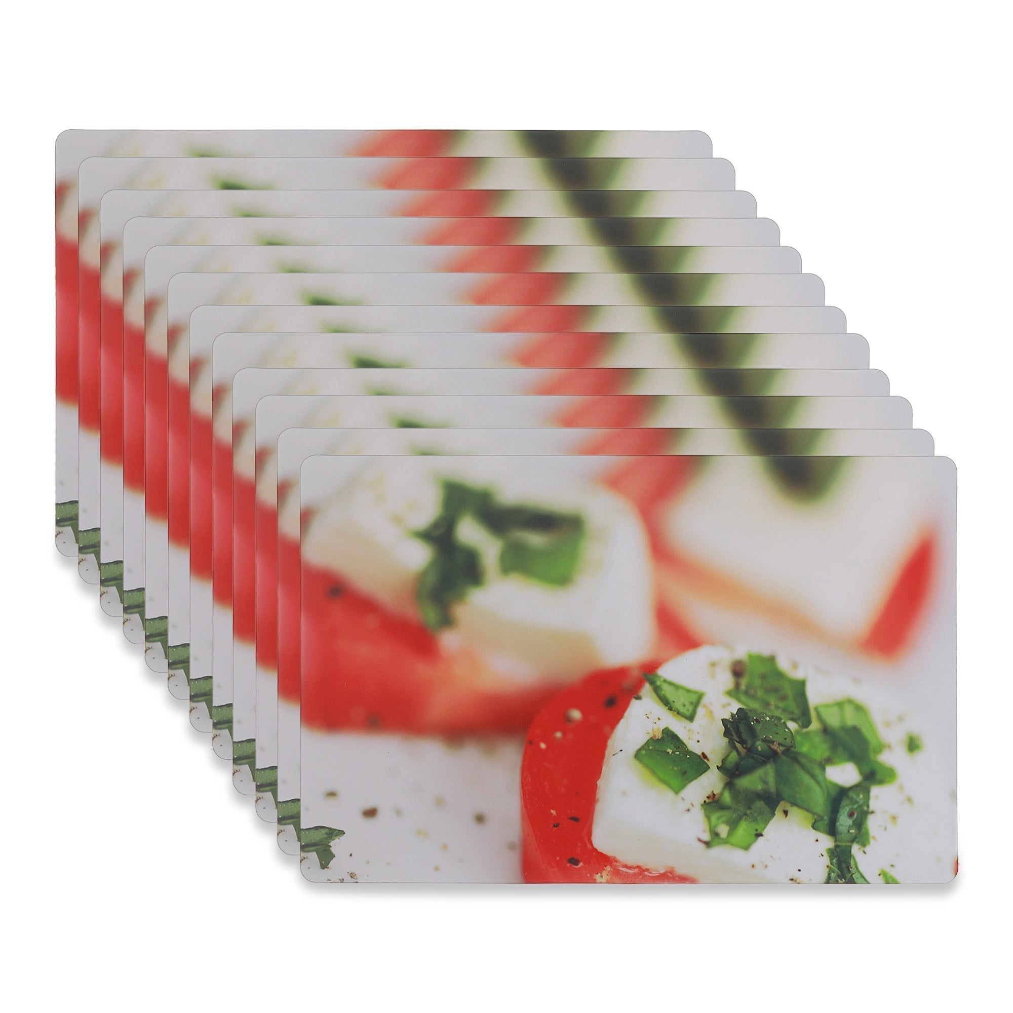 Plastic Placemat Tomato with Bocconcini Print, Italian Kitchen Decor, Dining Table Mat, Food Theme Place Setting, Wipeable Surface, Set of 12