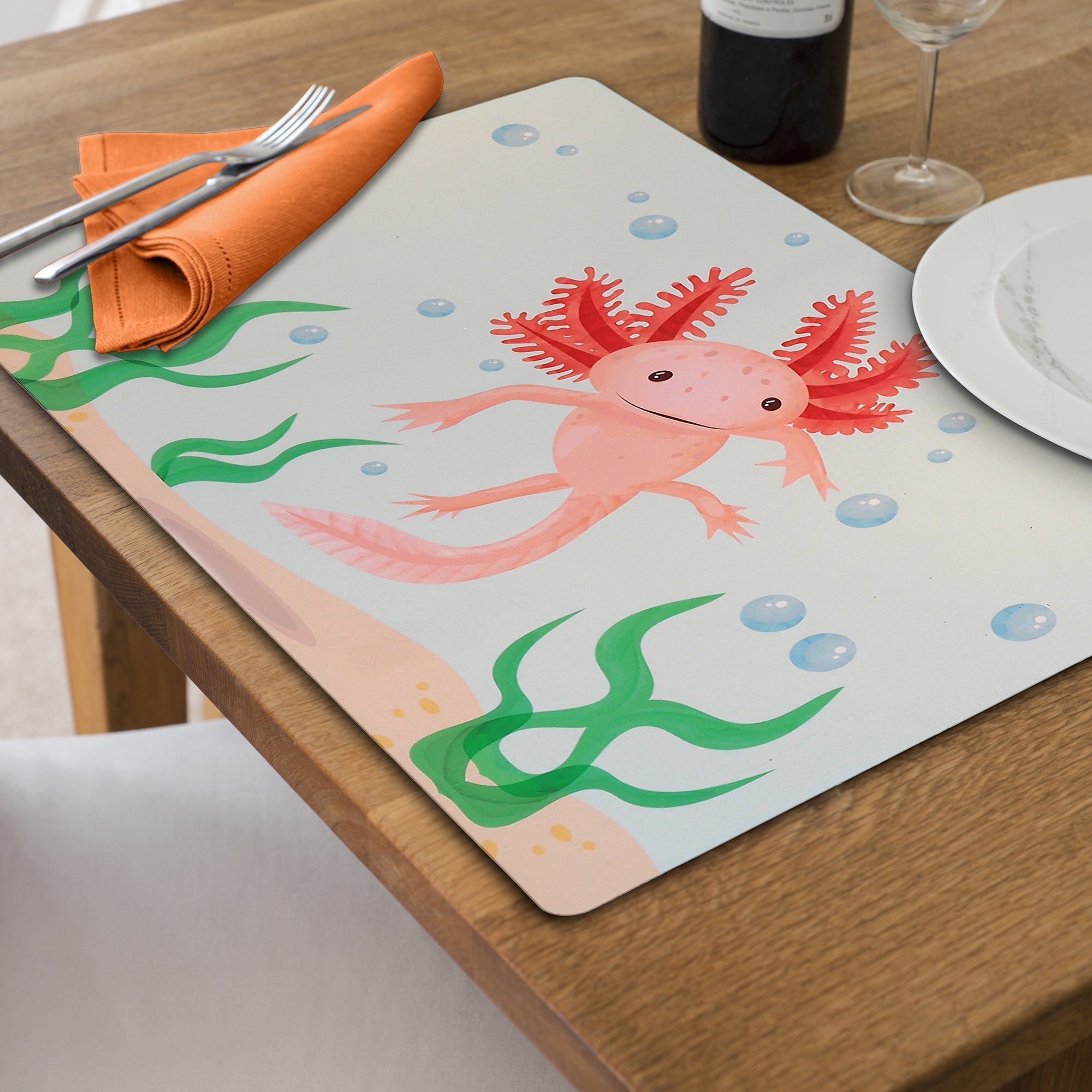 Axolotl Plastic Placemat Set of 12 – Kids Animal Tableware, Fun Dining Mats