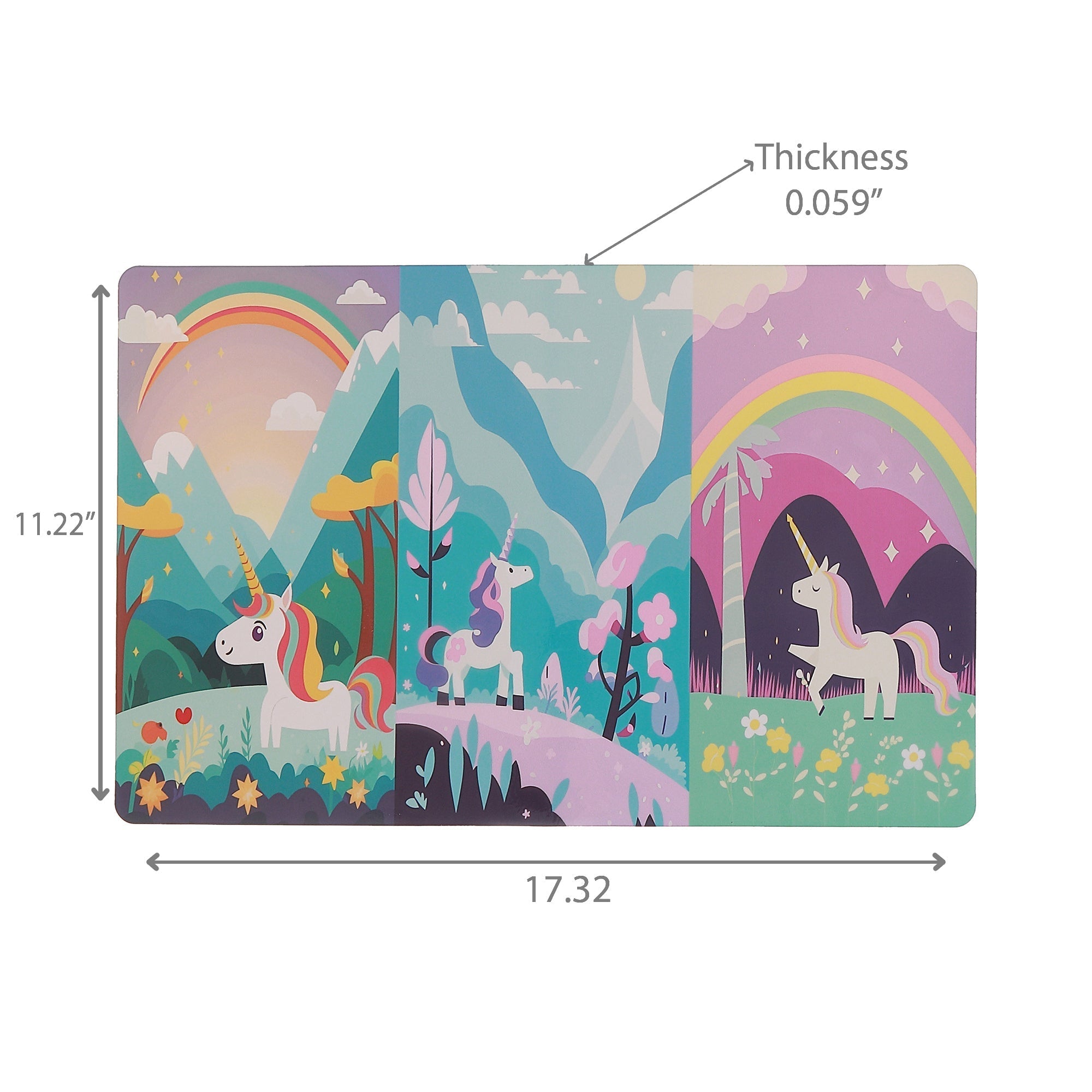 Unicorn Rainbow Plastic Placemat Set of 12 – Kids Table Decor, Magical Dining Mats
