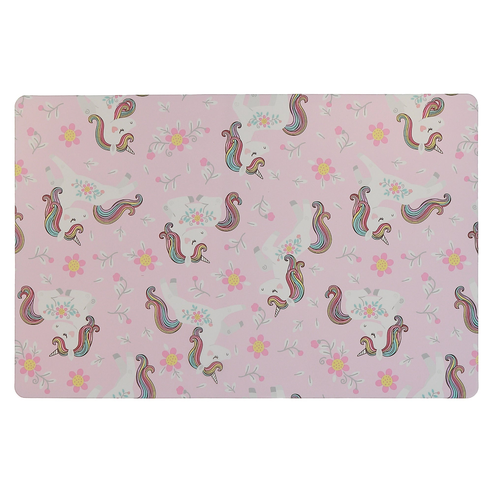 Unicorn Floral Plastic Placemat Set of 12 – Kids Table Decor, Colorful Dining Mats