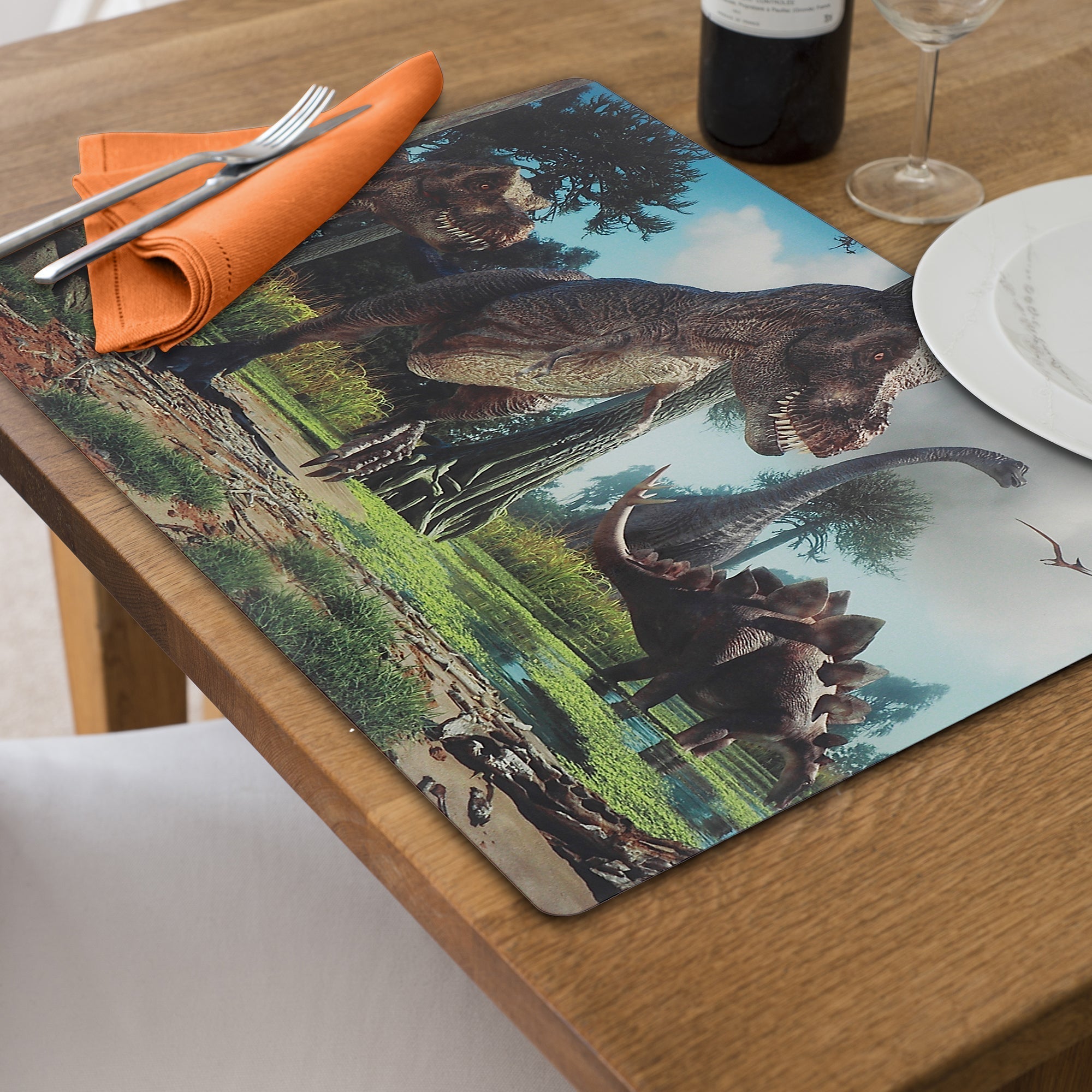 Dinosaur Plastic Placemat Set of 12 – Kids Tableware, Fun Dining Mats, Easy-Clean