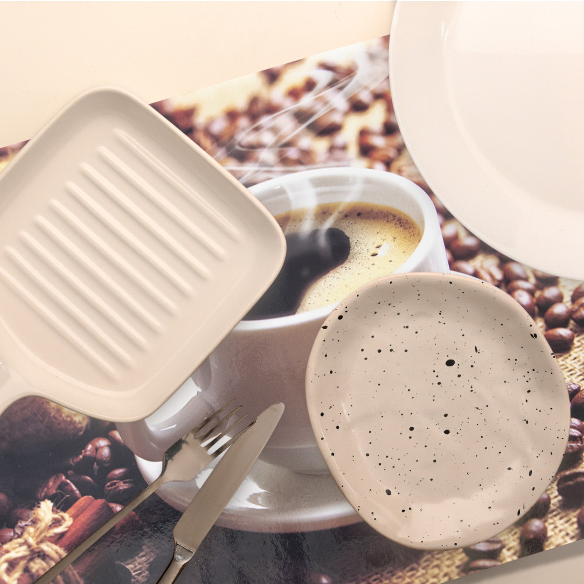Fresh Cup of Coffee Themed Plastic Placemat - Set of 12