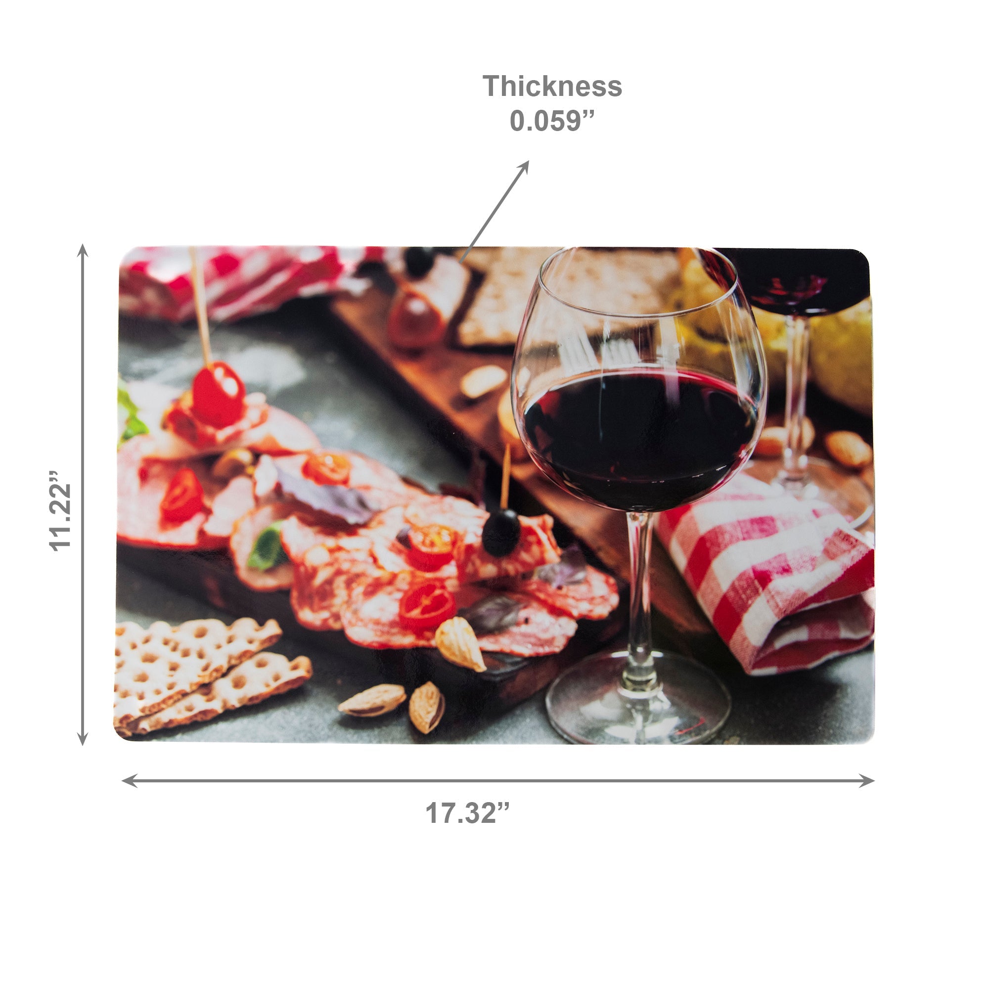 Wine and Charcuterie Plastic Dining Placemat - Set of 12