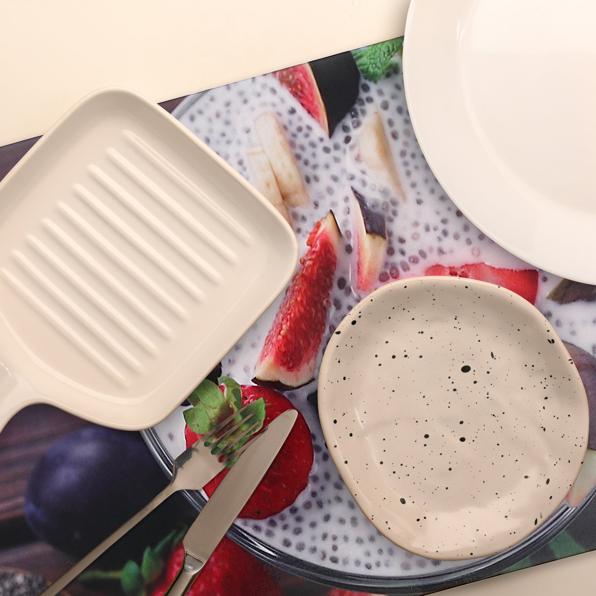 Plastic Placemat Chia Fruit Pudding Set Of 12, Dining Table Decor, Kitchen Accessory