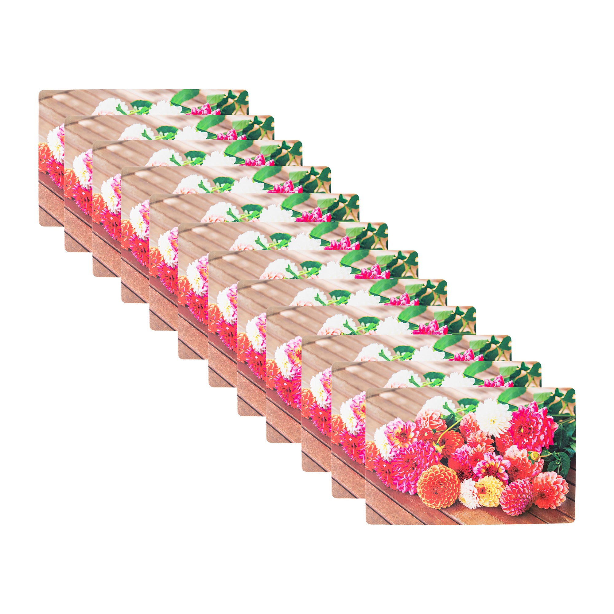 Blooming Dahlias Floral Plastic Table Placemat - Set of 12