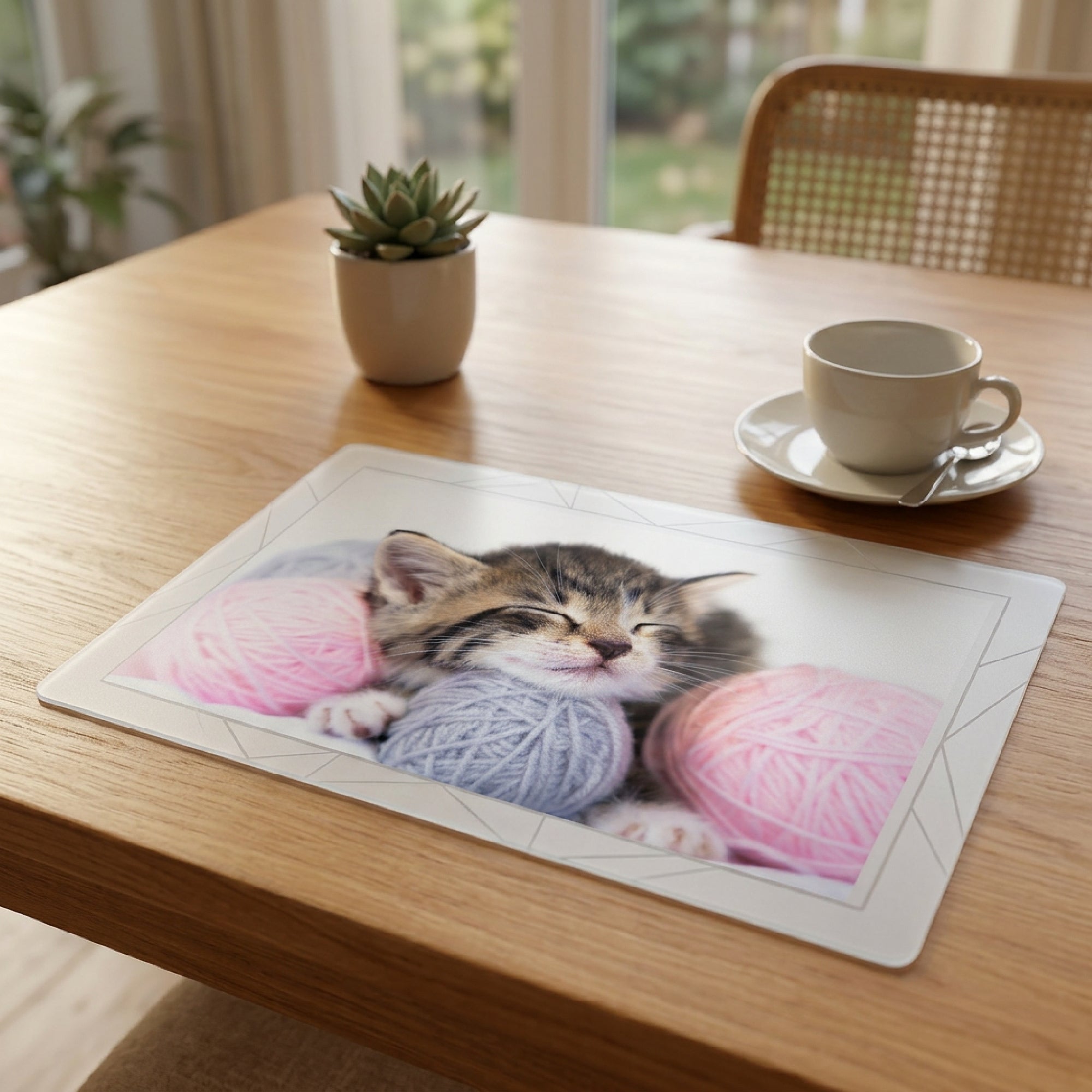 Kitten with Yarn Illustrated Plastic Placemat - Set of 12