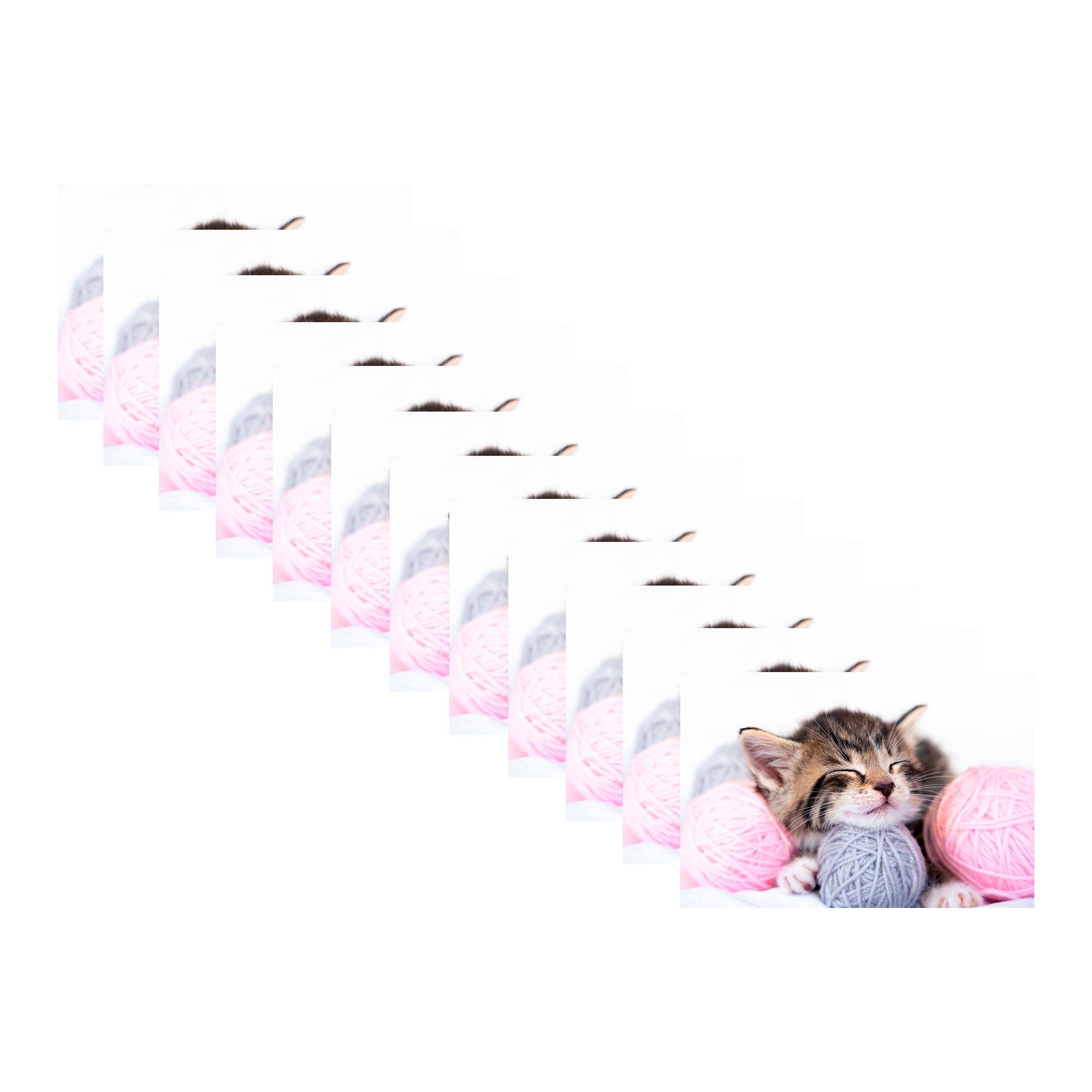 Kitten with Yarn Illustrated Plastic Placemat - Set of 12