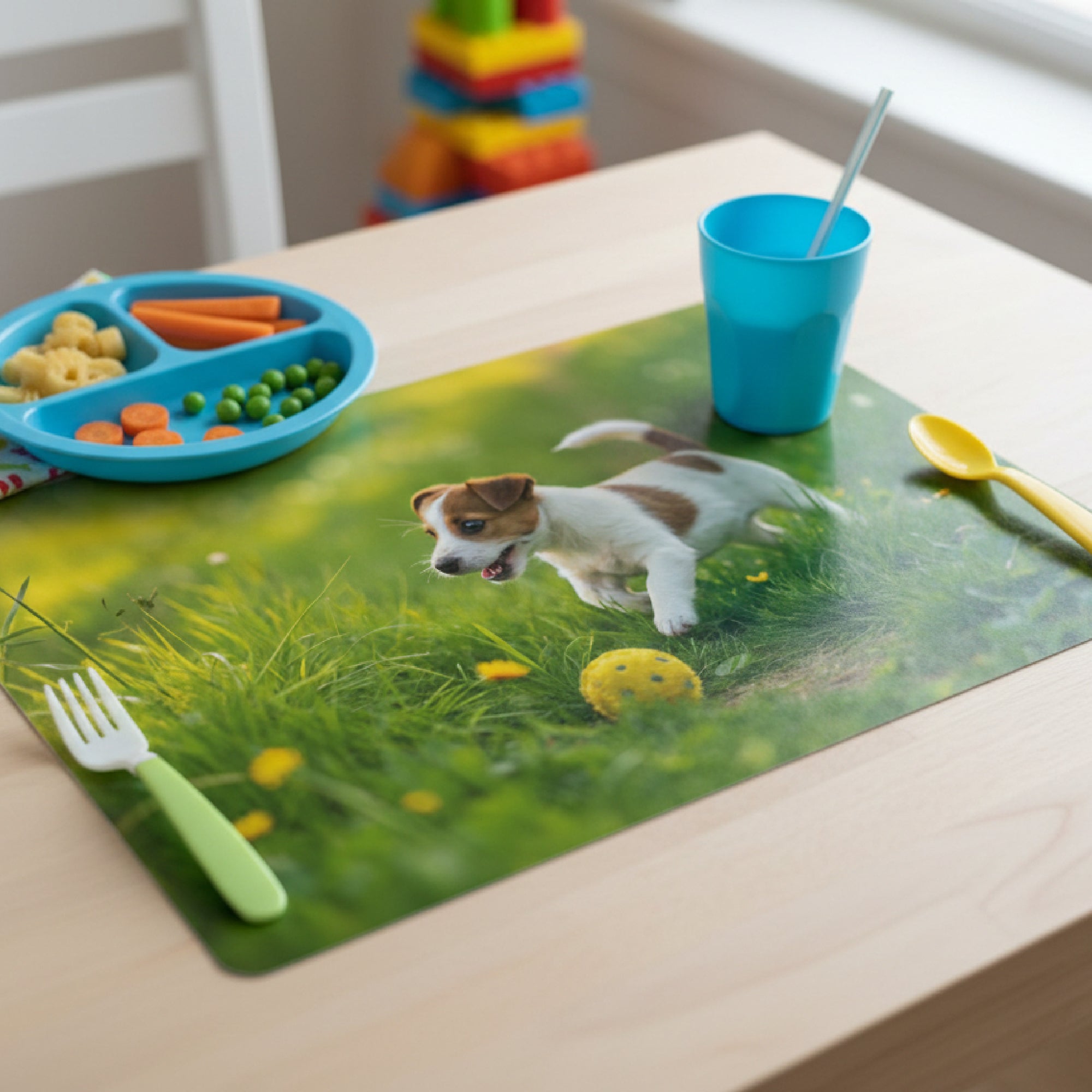 Puppy Chasing Ball Decorative Plastic Placemat - Set of 12
