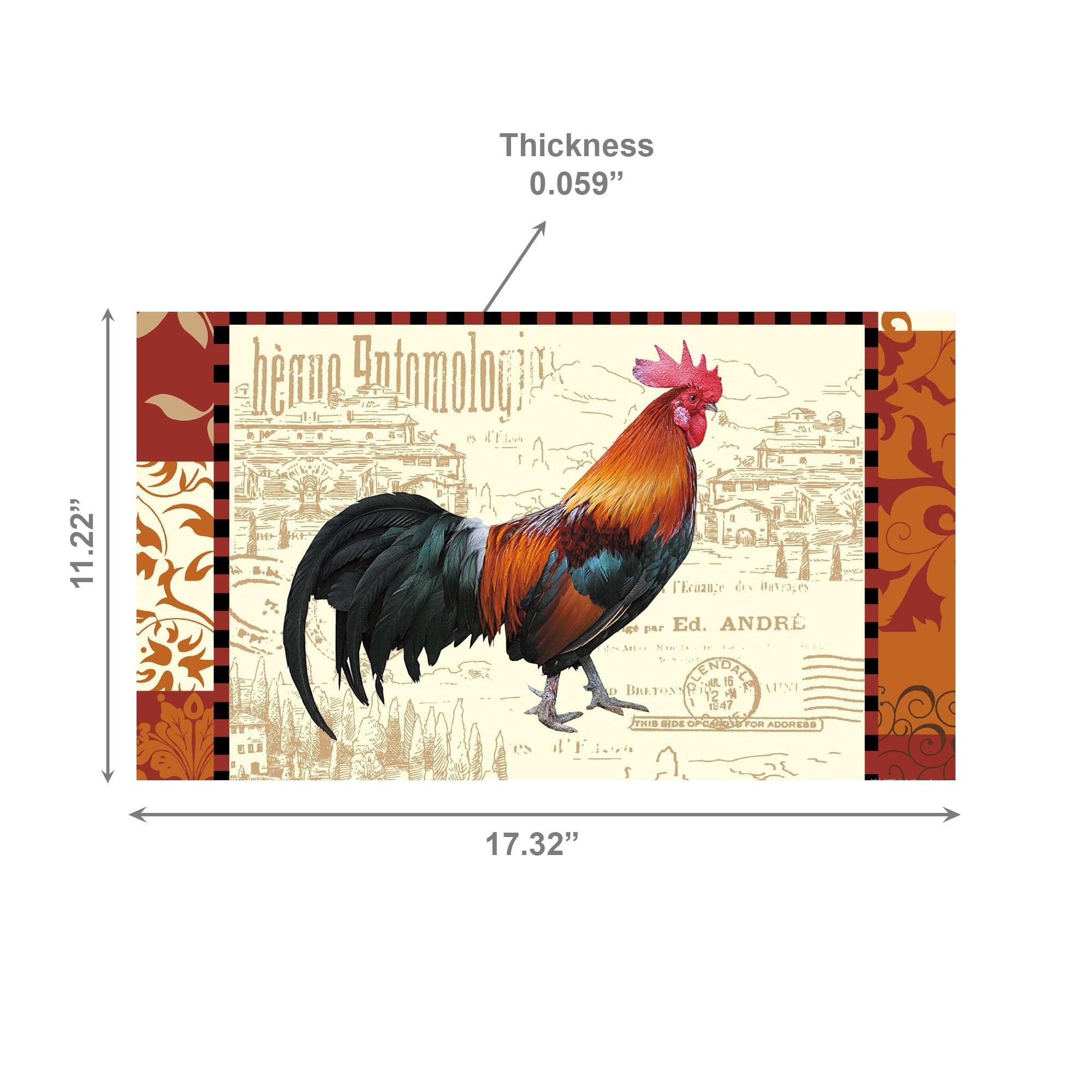 Single Rooster Farmhouse Style Plastic Placemat - Set of 12