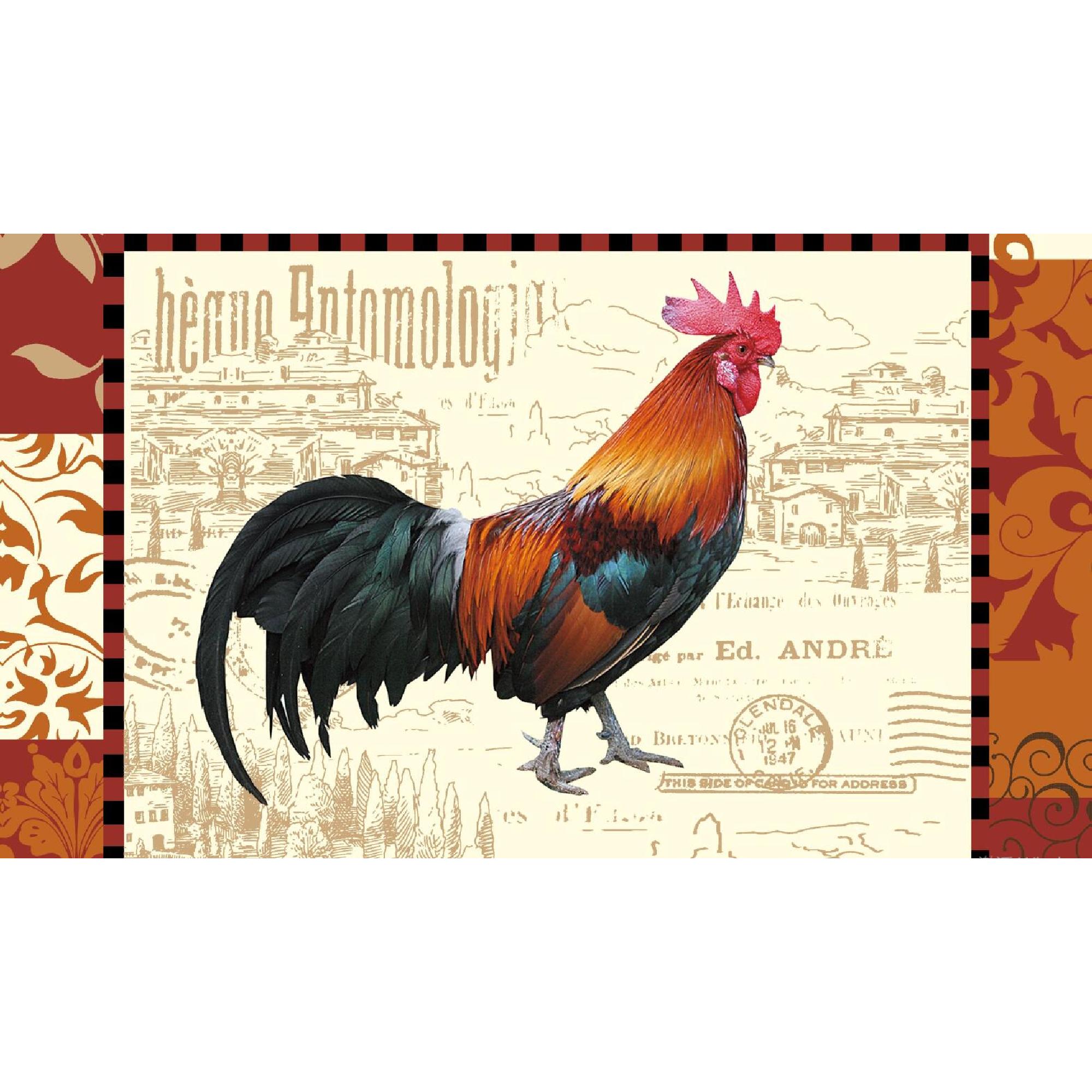 Single Rooster Farmhouse Style Plastic Placemat - Set of 12