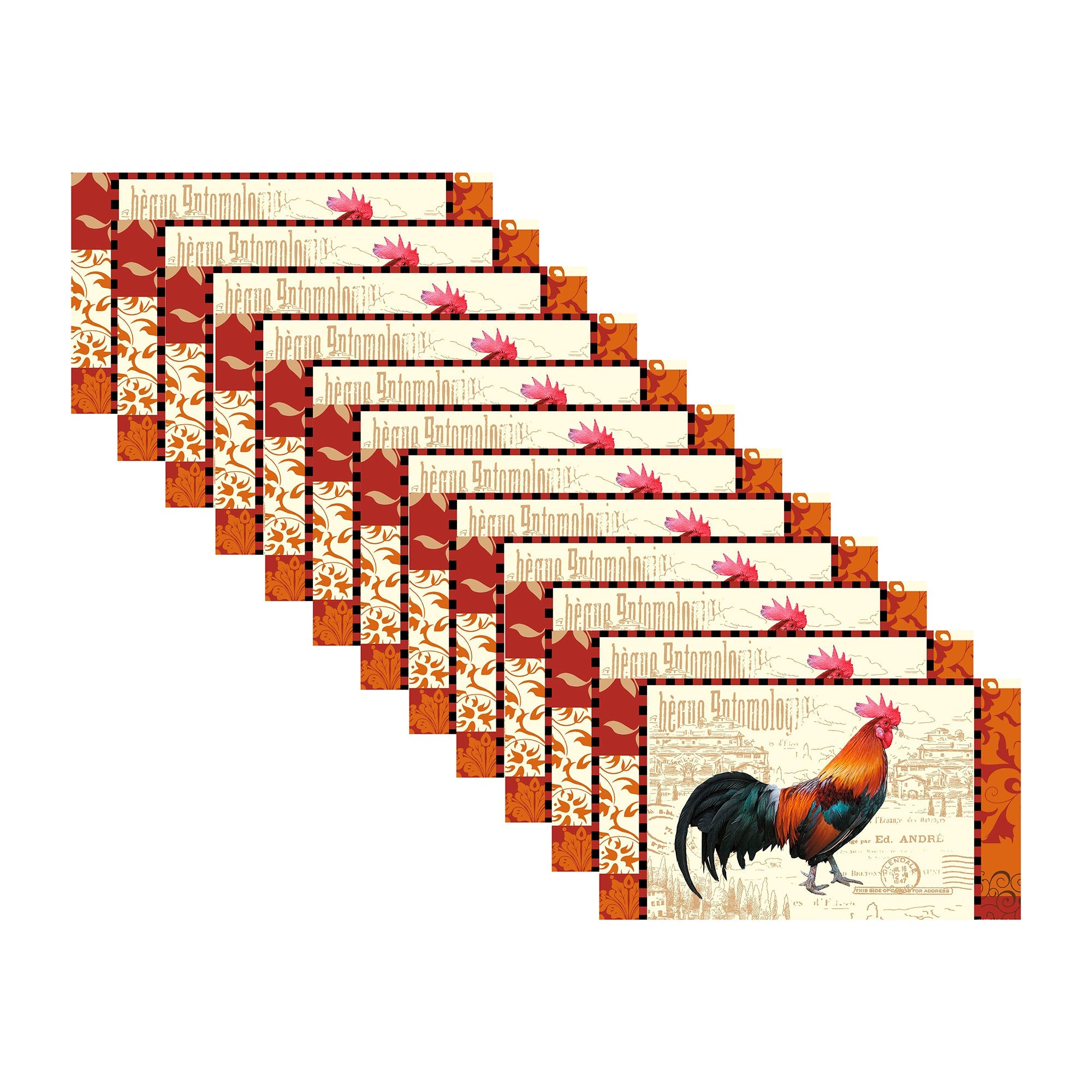 Single Rooster Farmhouse Style Plastic Placemat - Set of 12