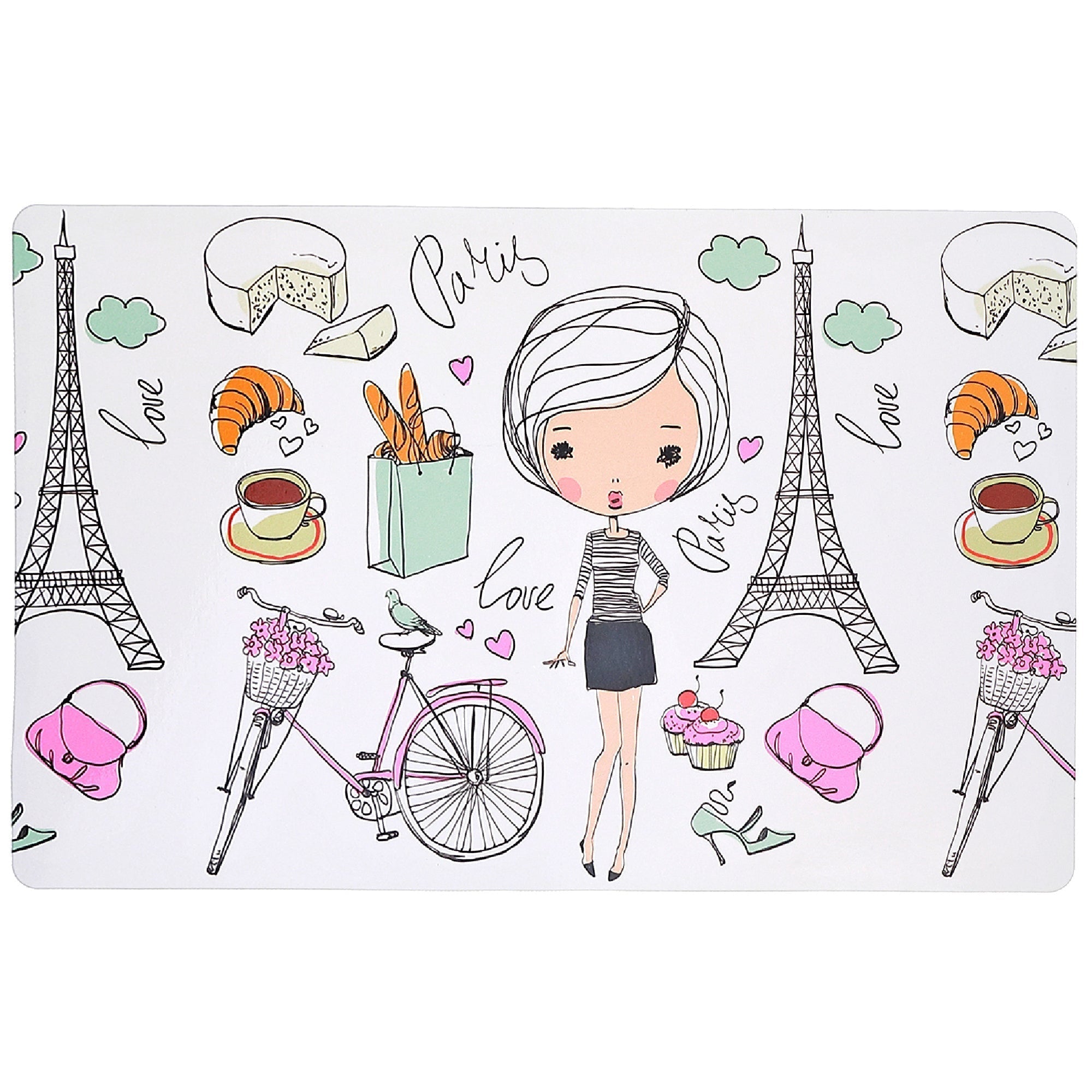 Plastic Placemat Girl In Paris 12 X 18 Set Of 12, Table Decor