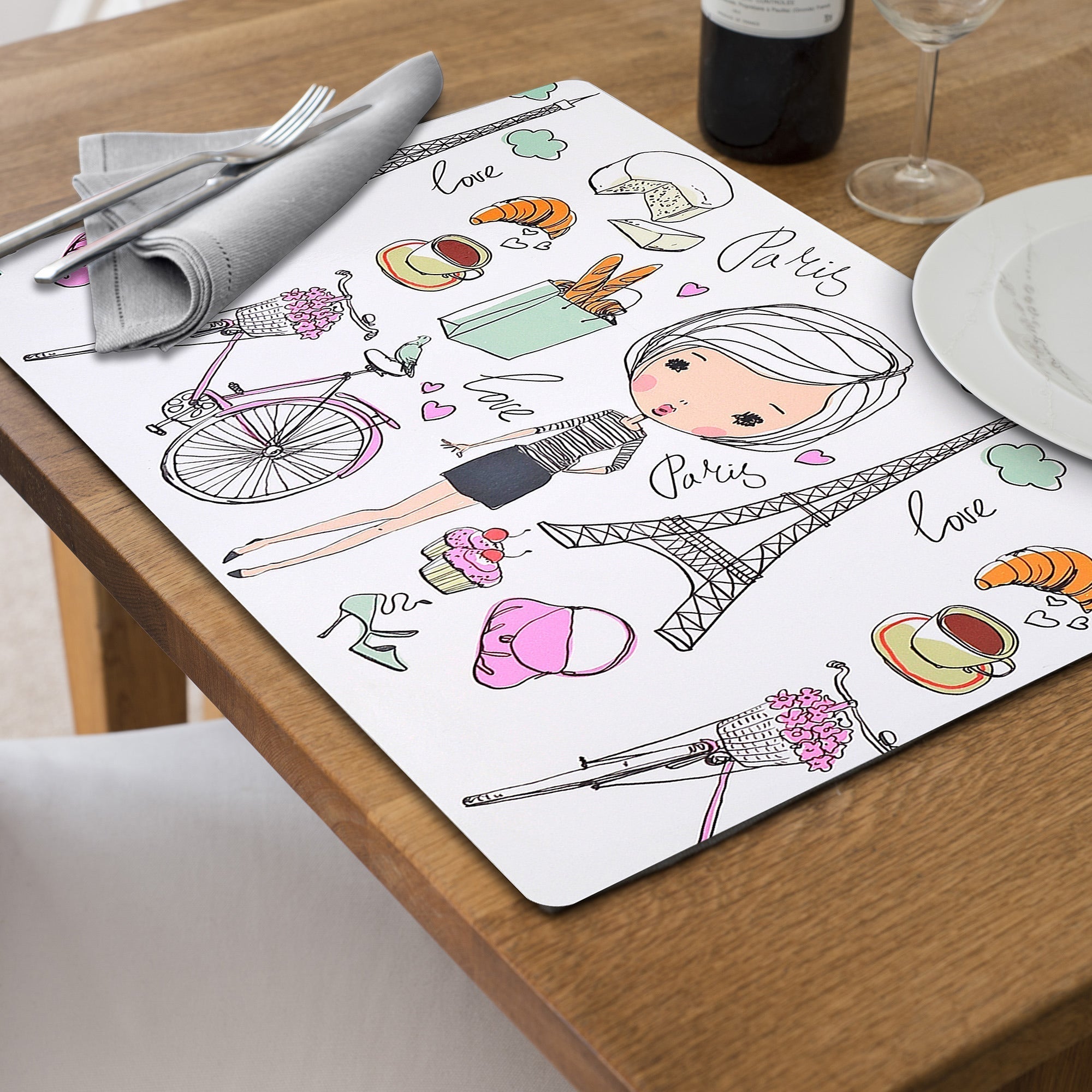 Plastic Placemat Girl In Paris 12 X 18 Set Of 12, Table Decor