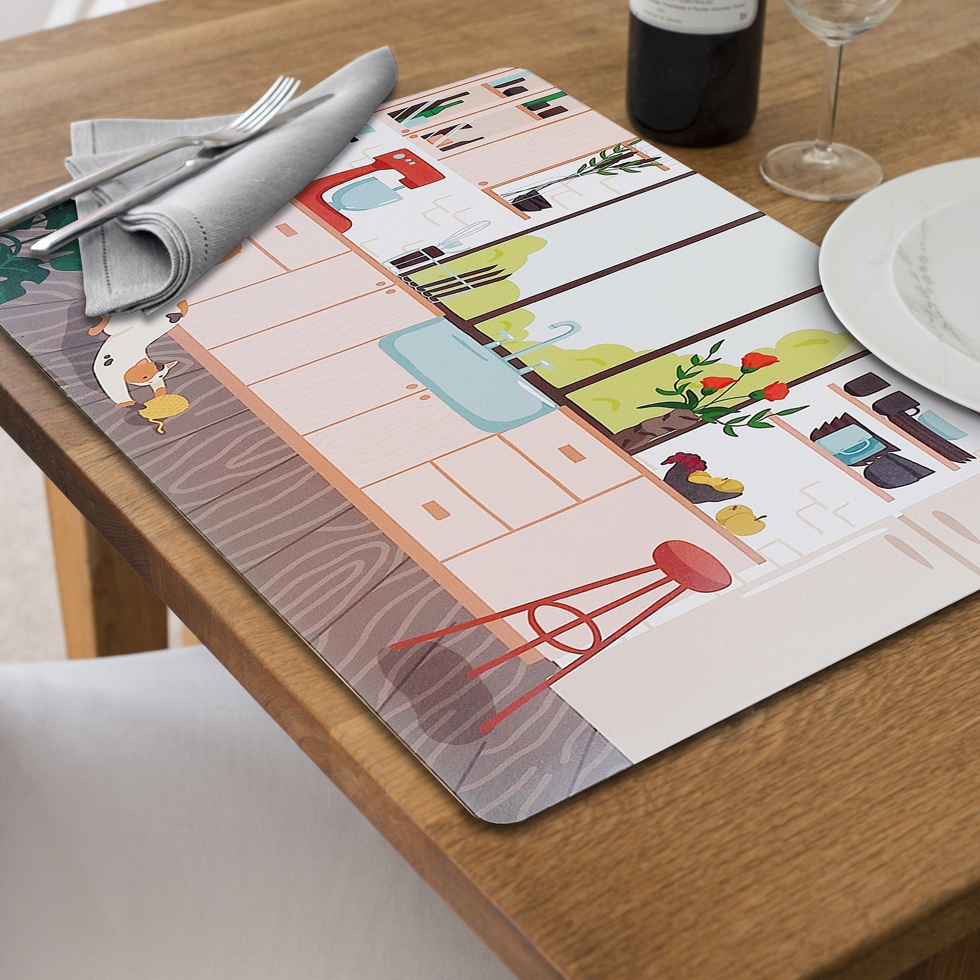 Plastic Placemat Cat In Kitchen 12 X 18 Set Of 12, Table Decor