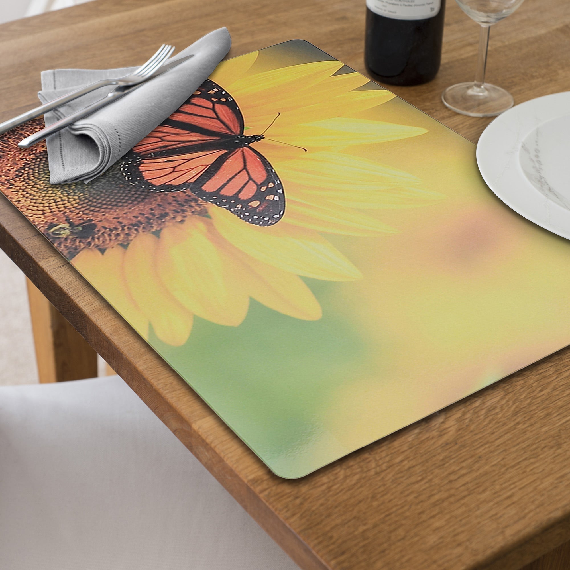 Plastic Placemat Sunflower Butterfly 12 X 18 Set Of 12, Kitchen Table Decor