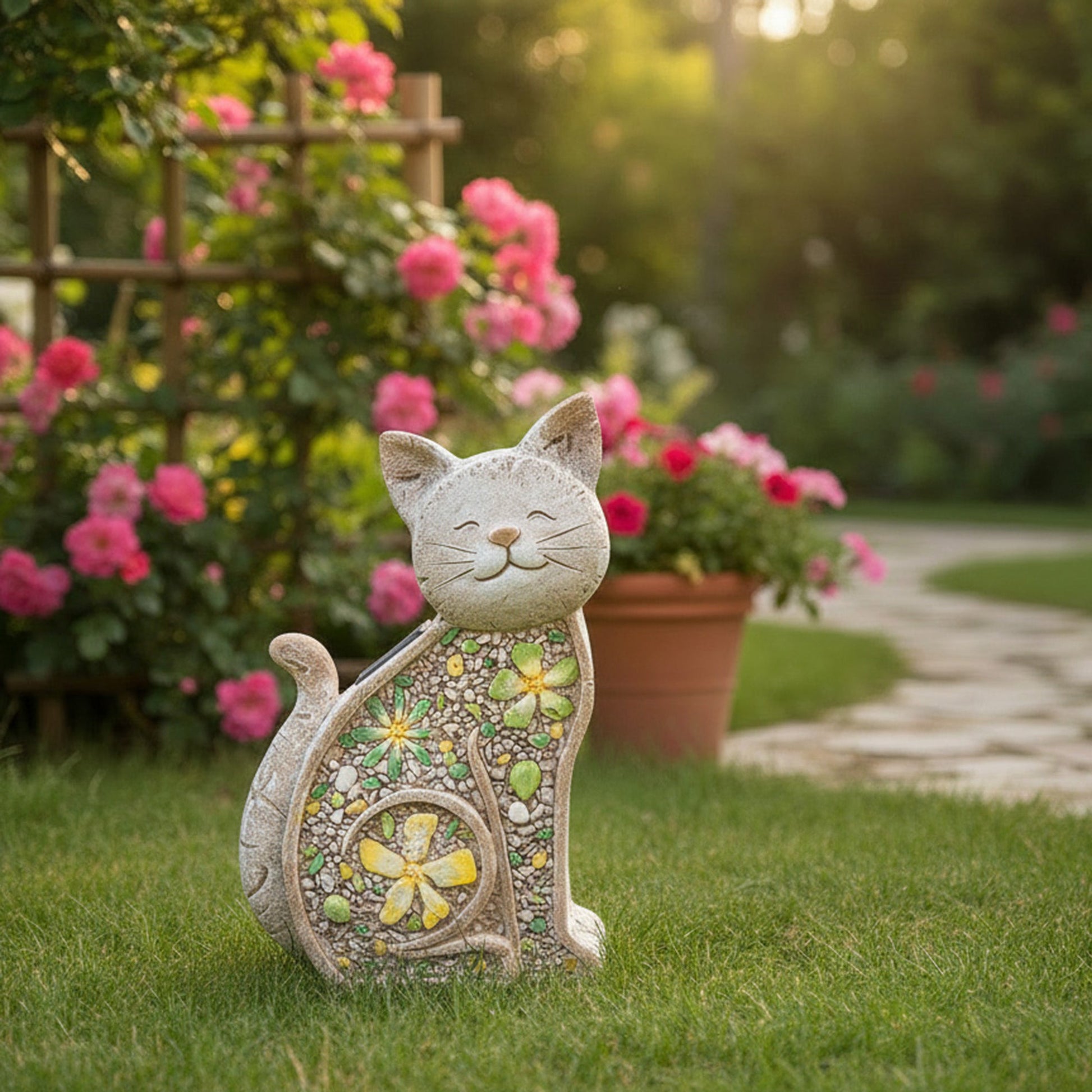 Solar-Powered Cat Garden Figurine