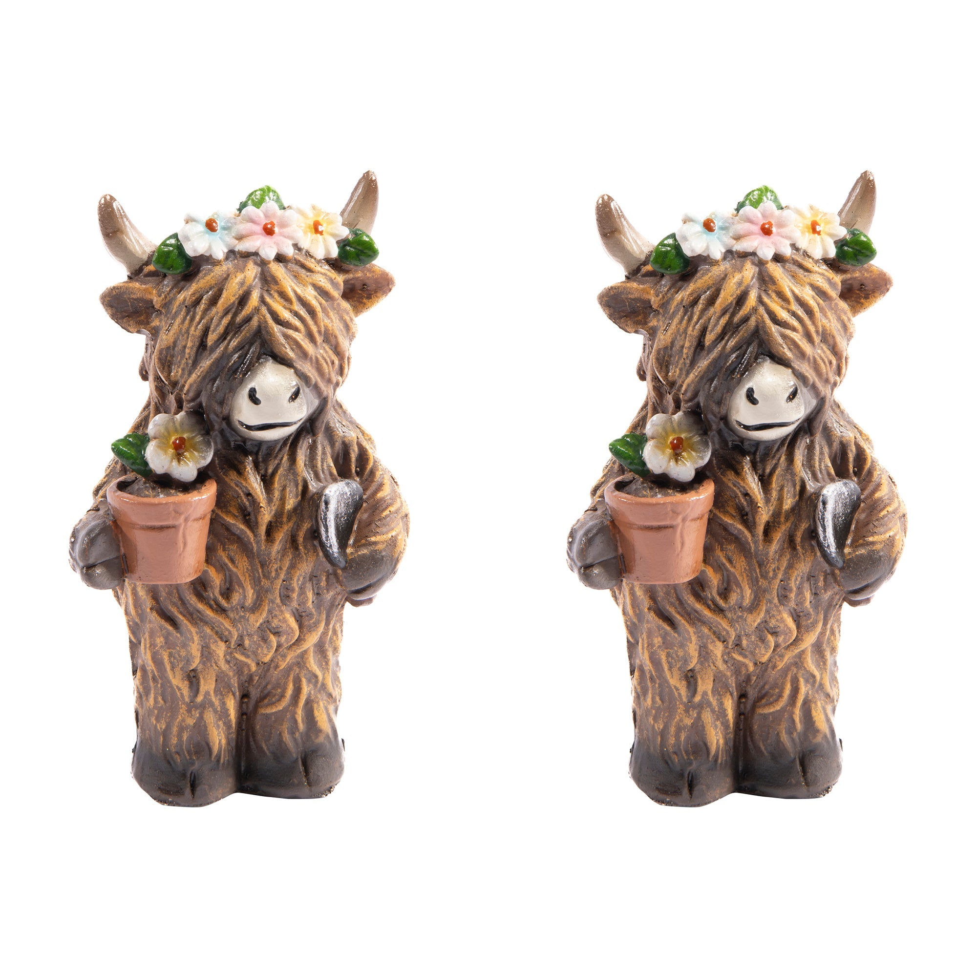 Yak Figurine Holding Flower Pot – Assorted Styles - Set of 2