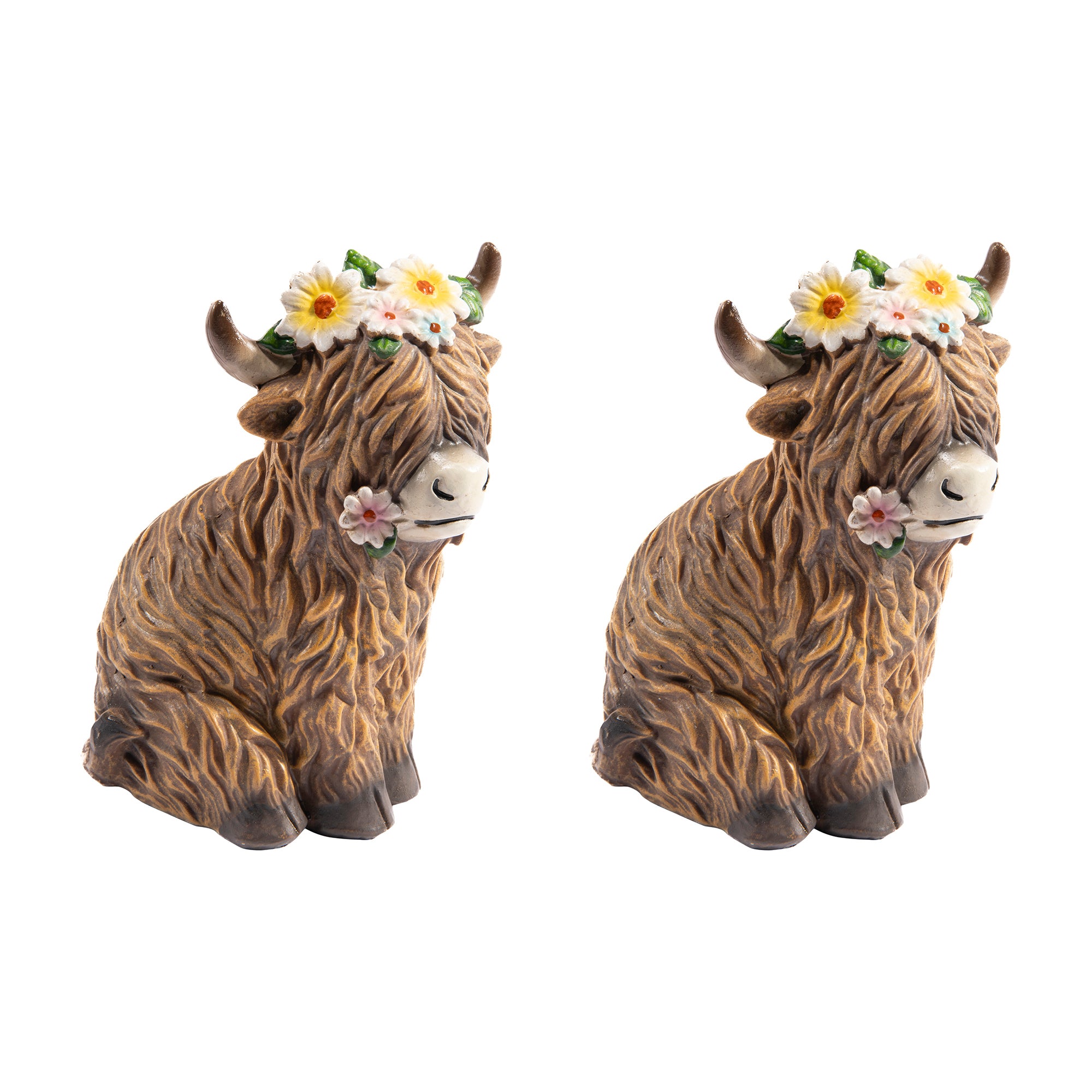 Yak Figurine with Decorative Flower Crown - Set of 2