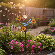 Solar Dragonfly and Sunflower Metal Garden Stake