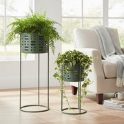 Set of Two Round Metal Plant Display Stands