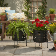 Elevated Round Metal Planters with Legs – Set of Two