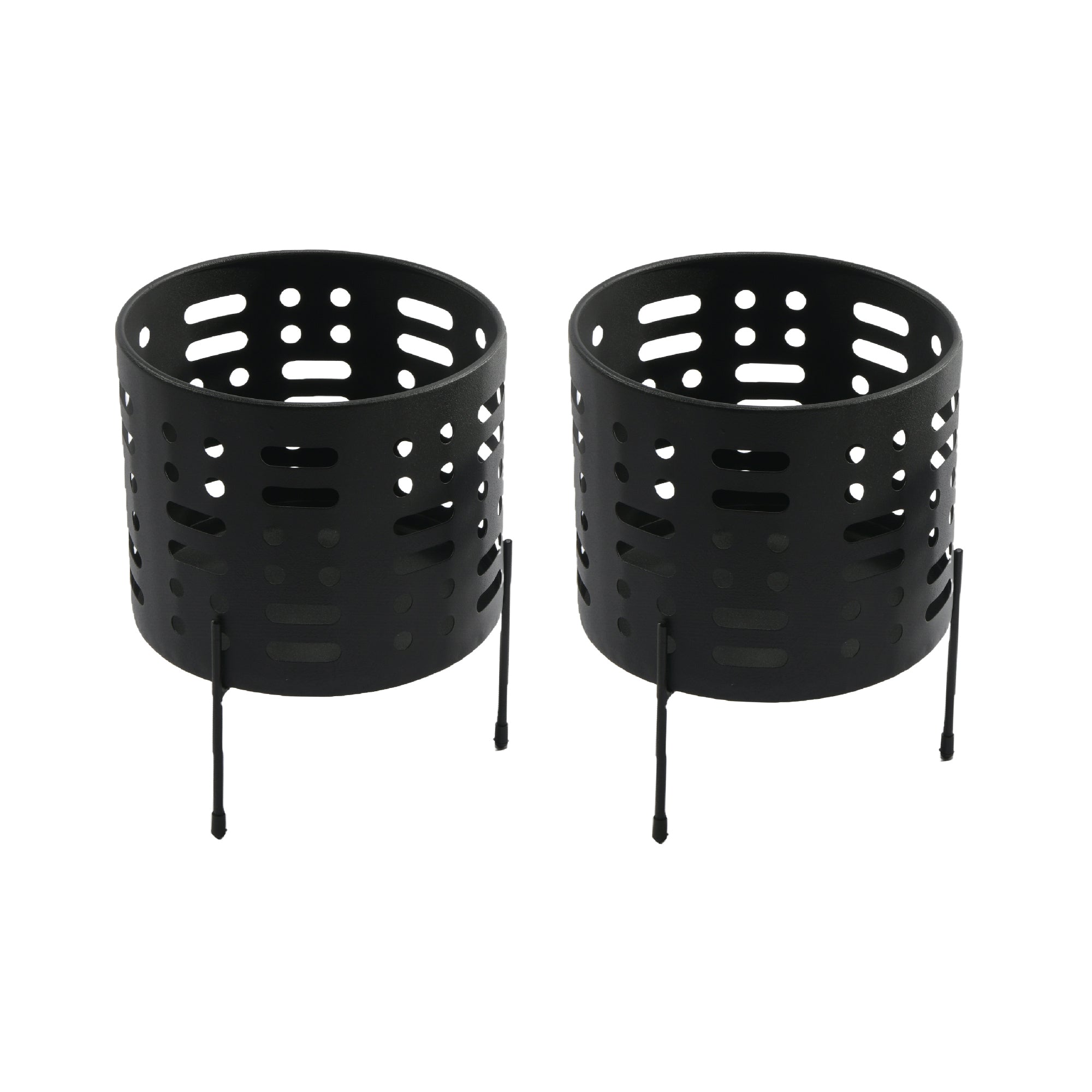 Elevated Round Metal Planters with Legs – Set of Two