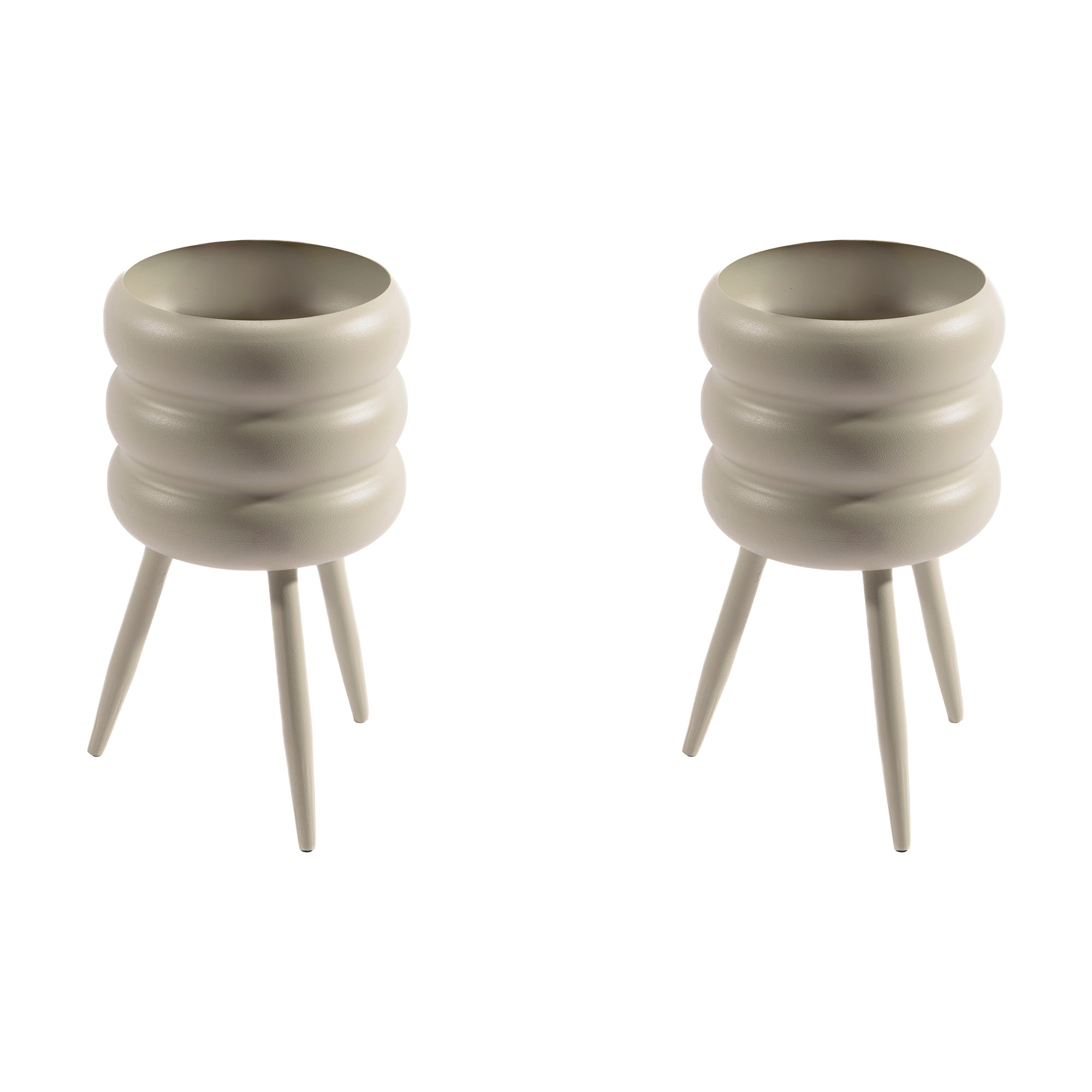 Beige Bubble Texture Metal Planter with Legs - Set of 2