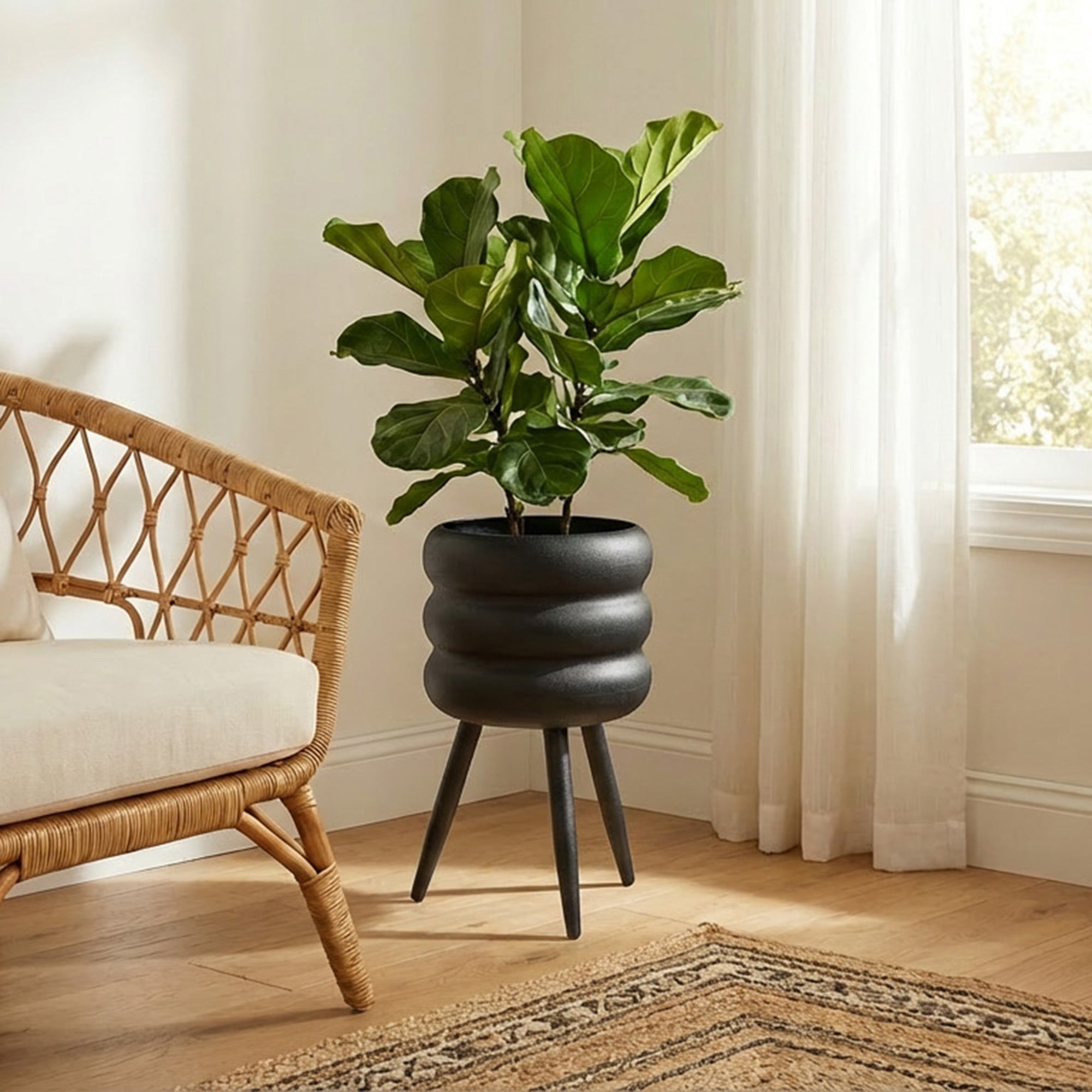 Black Bubble Texture Elevated Metal Planter - Set of 2