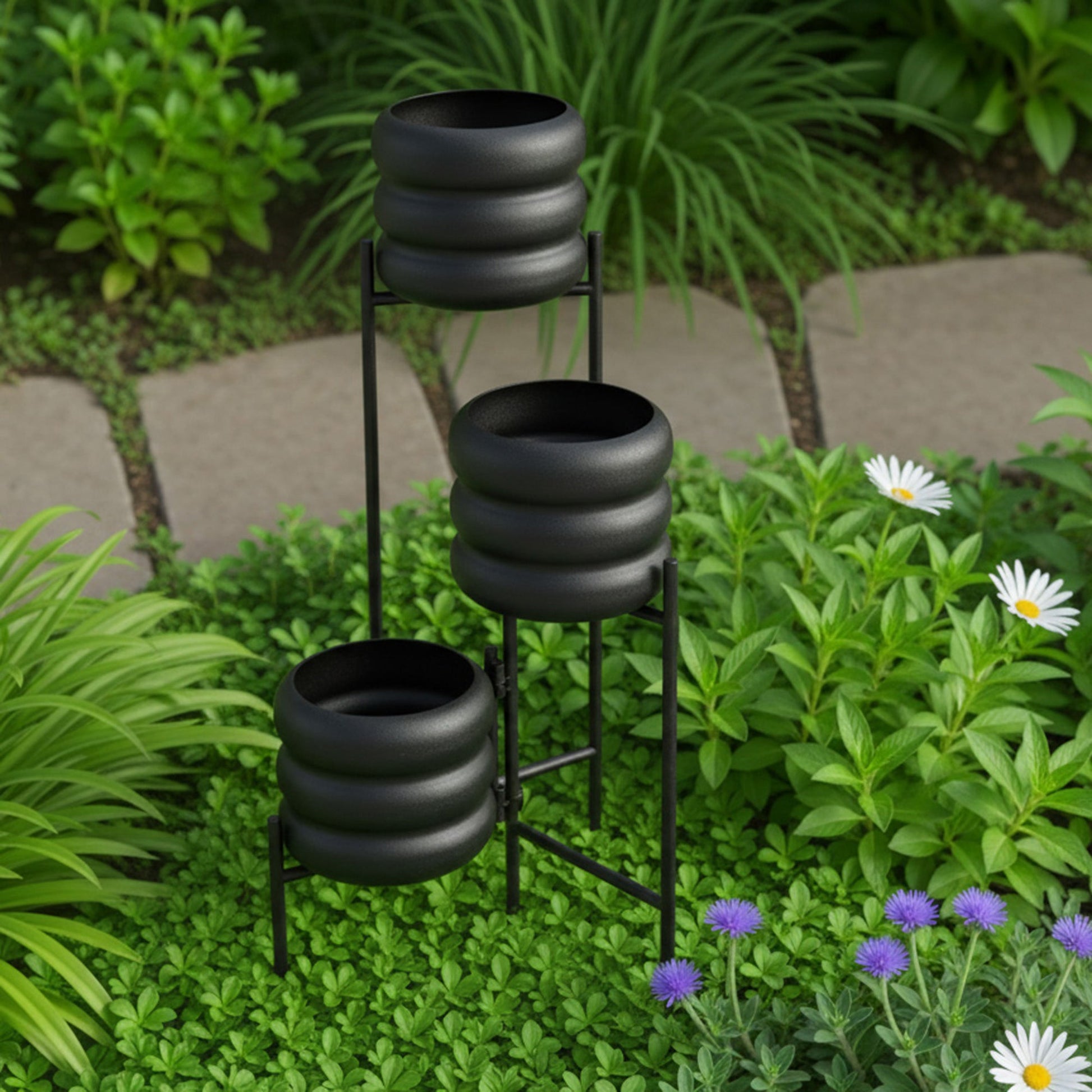Triple Round Bubble Design Metal Plant Stand