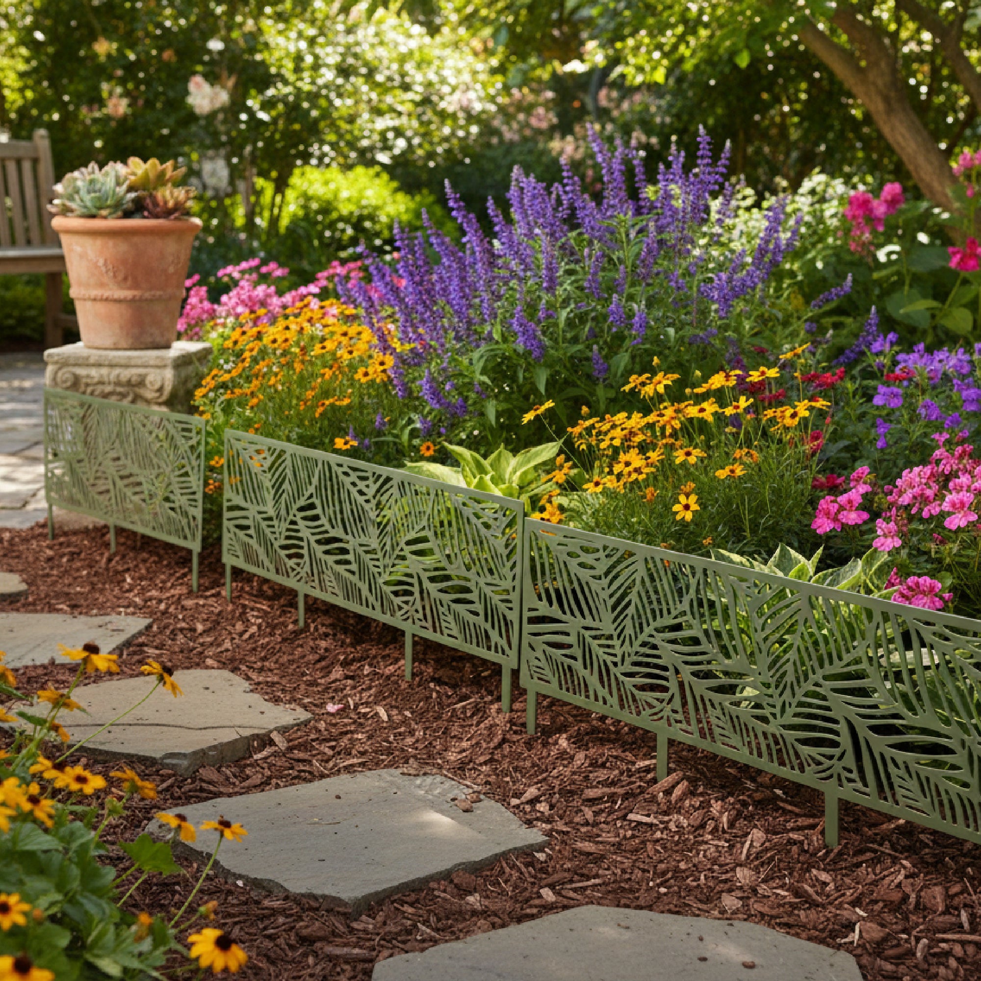 Lattice Leaf Metal Garden Border Fence - Set of 2
