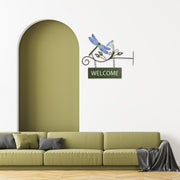 Hanging Metal Dragonfly Welcome Sign, Outdoor Wall Decor, Garden Accent