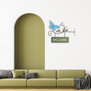 Hanging Metal Butterfly Welcome Sign, Garden Wall Decor, Outdoor Accent