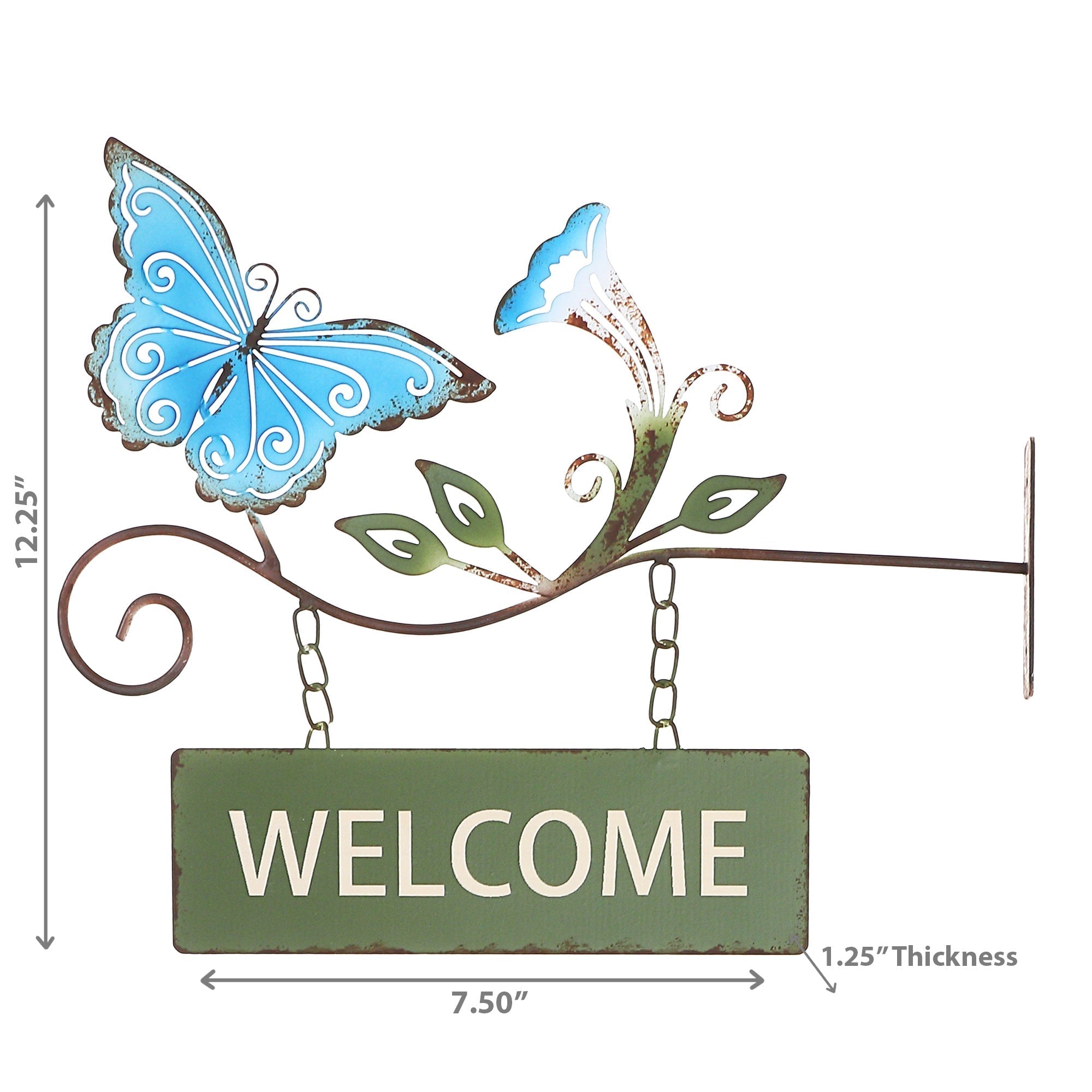 Hanging Metal Butterfly Welcome Sign, Garden Wall Decor, Outdoor Accent