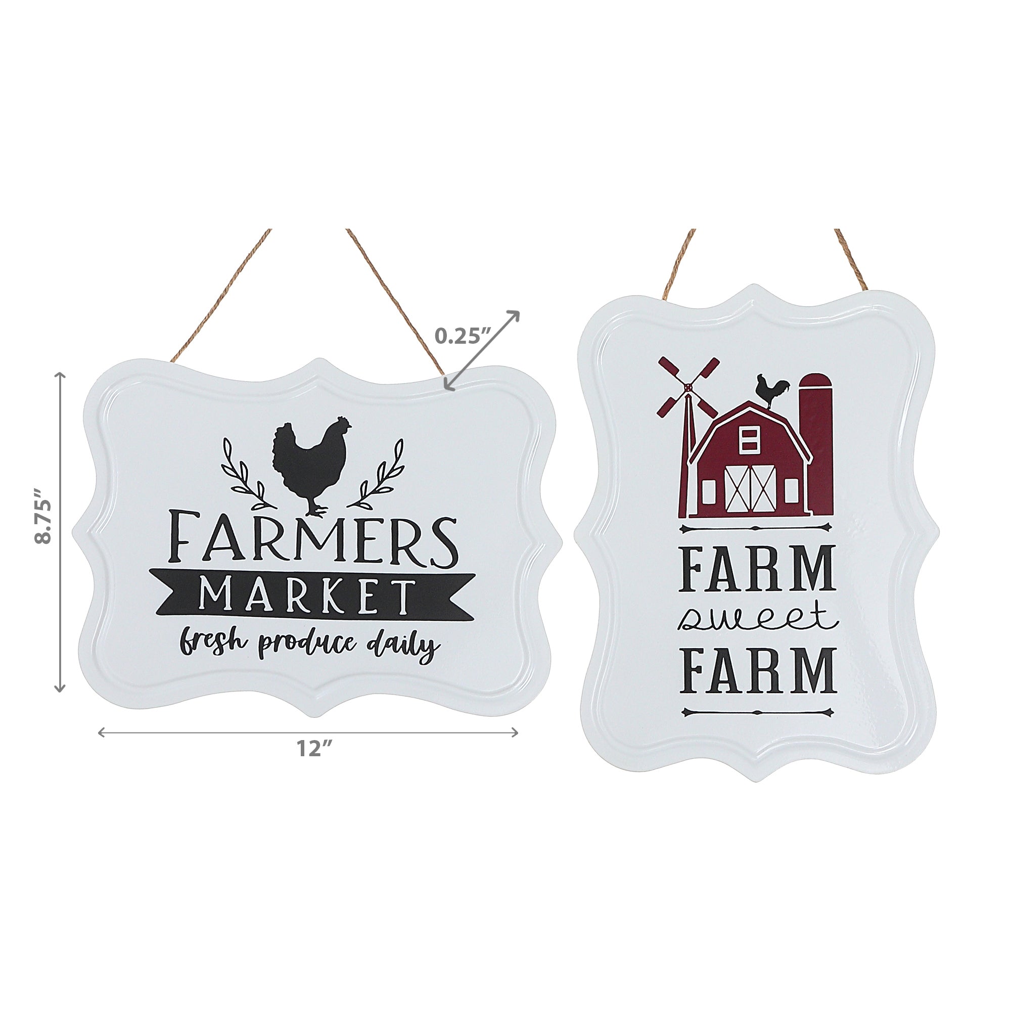 Hanging Metal Sign Farm Sweet Farm & Farmer's Market Set Of 2, Rustic Wall Decor, Farmhouse Accent