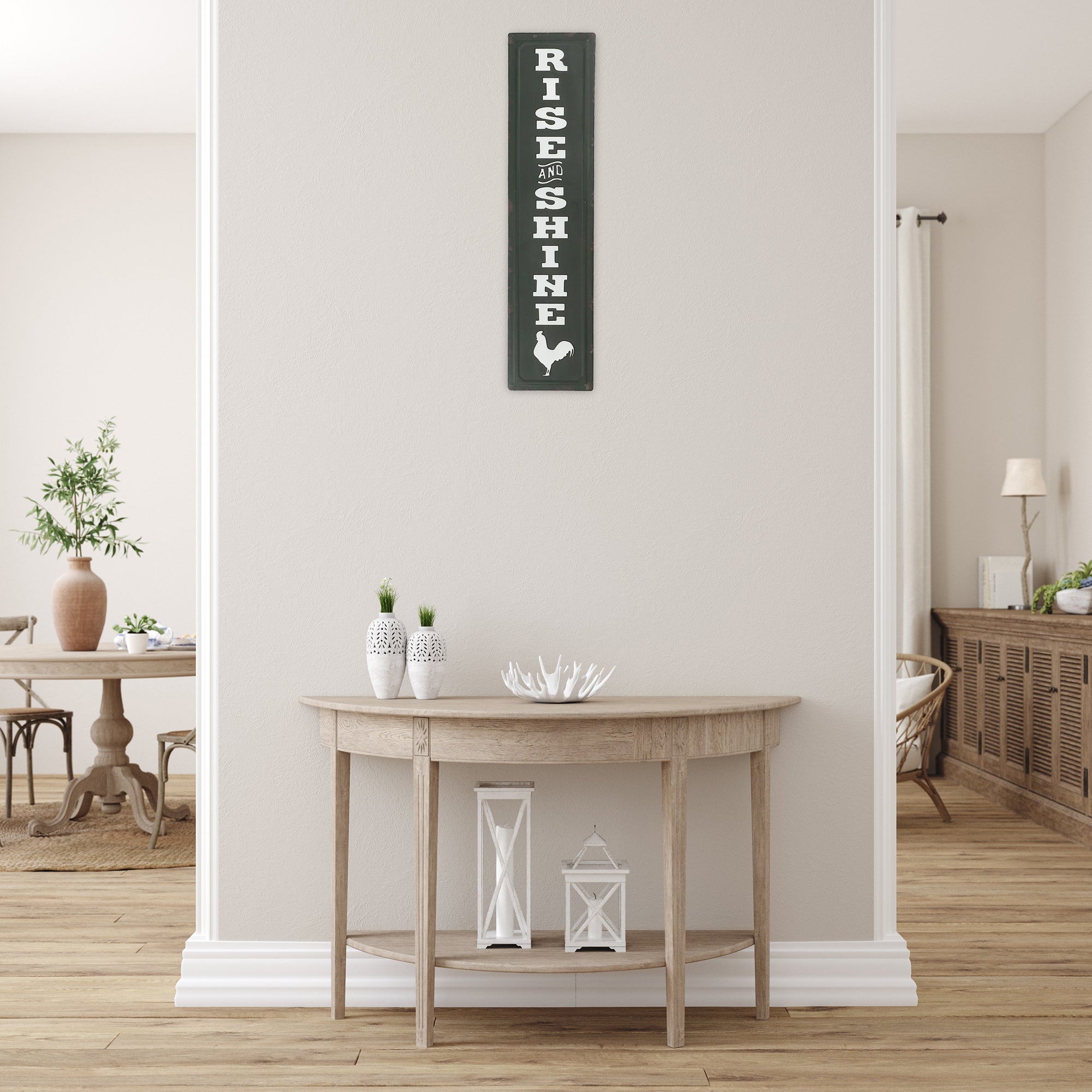 Vertical Embossed Metal Sign Rise And Shine, Inspirational Wall Decor, Farmhouse Style