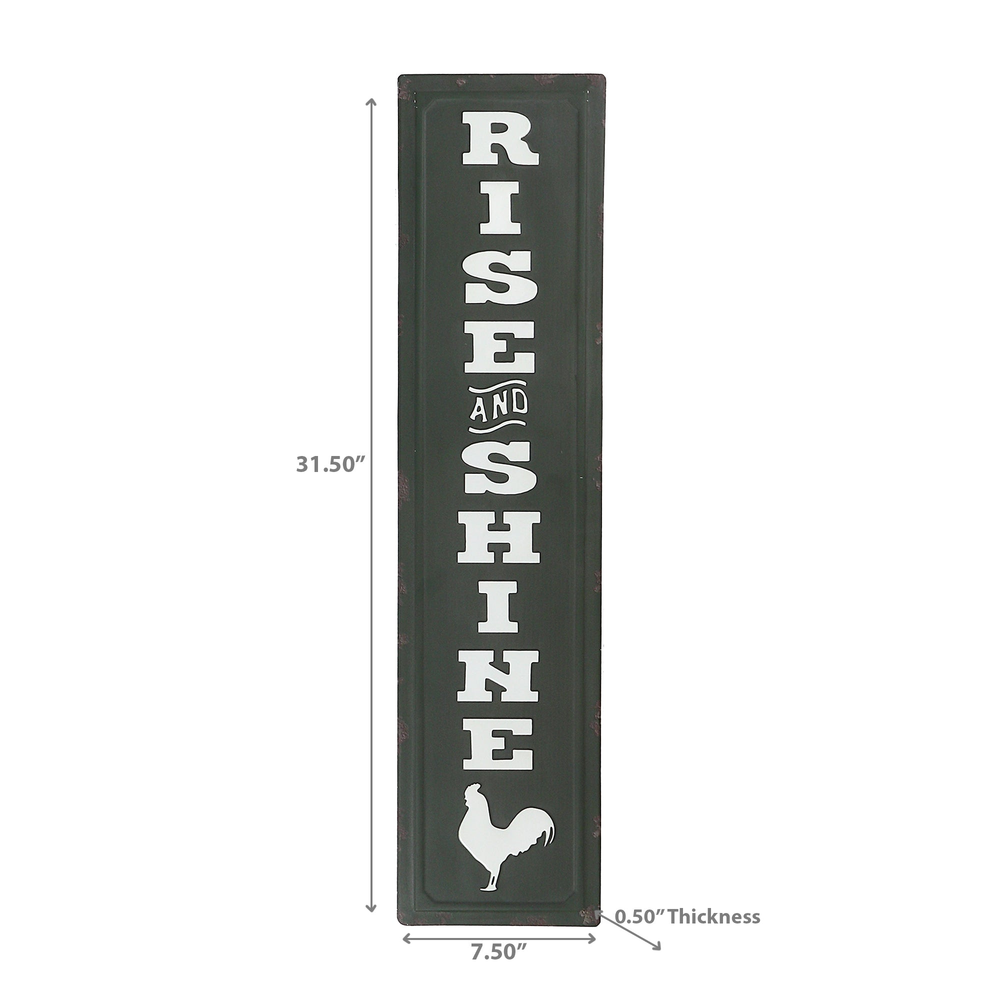 Vertical Embossed Metal Sign Rise And Shine, Inspirational Wall Decor, Farmhouse Style