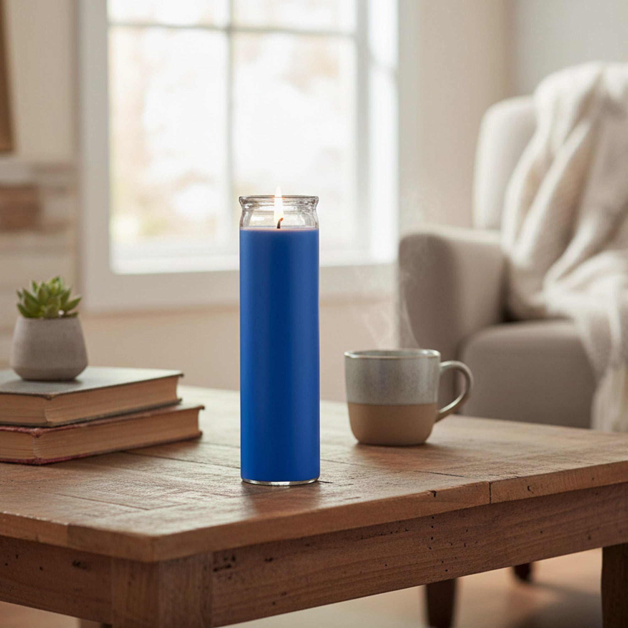 Blue Unscented Tall Glass Decorative Candle - Set of 6