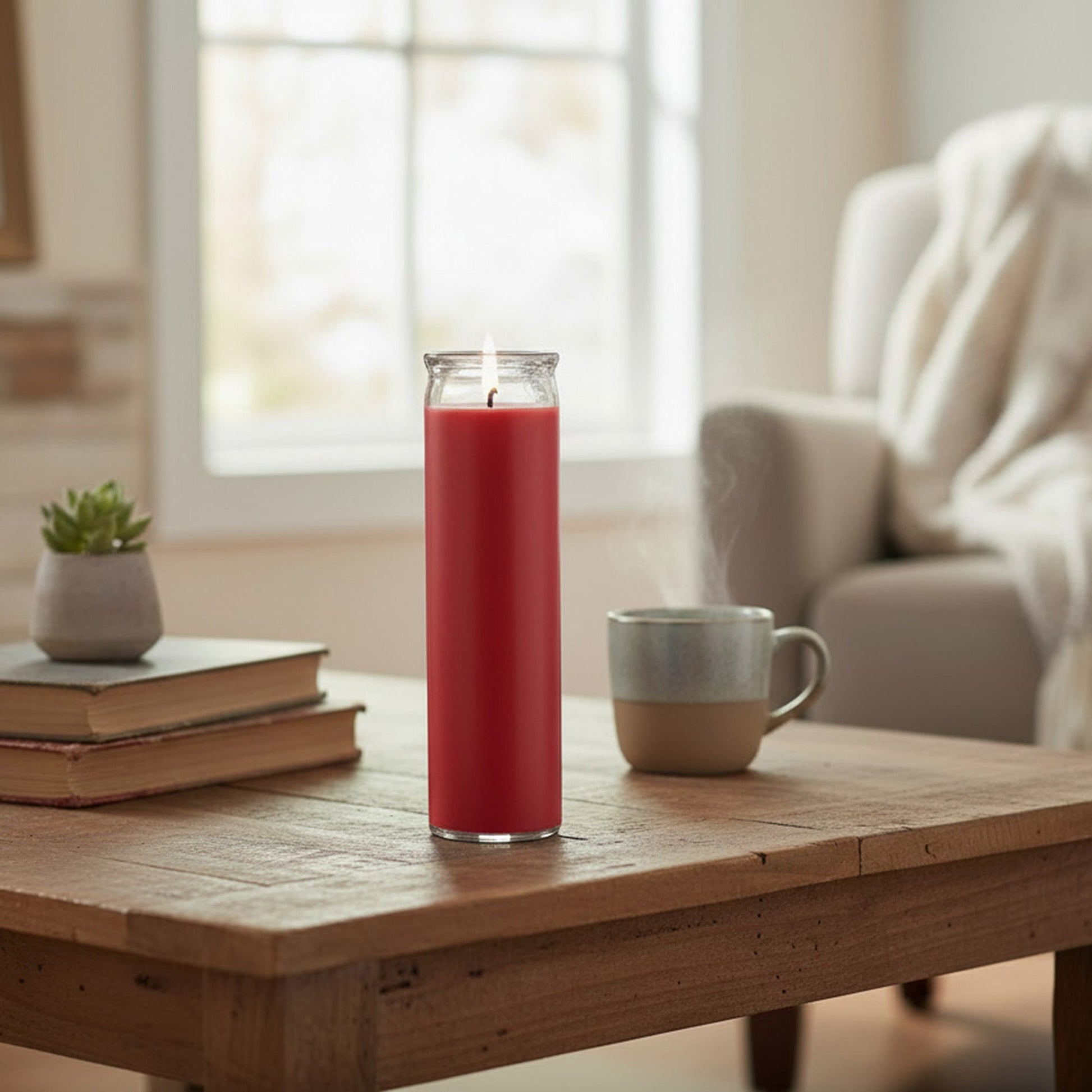 Red Unscented Tall Glass Decorative Candle - Set of 6