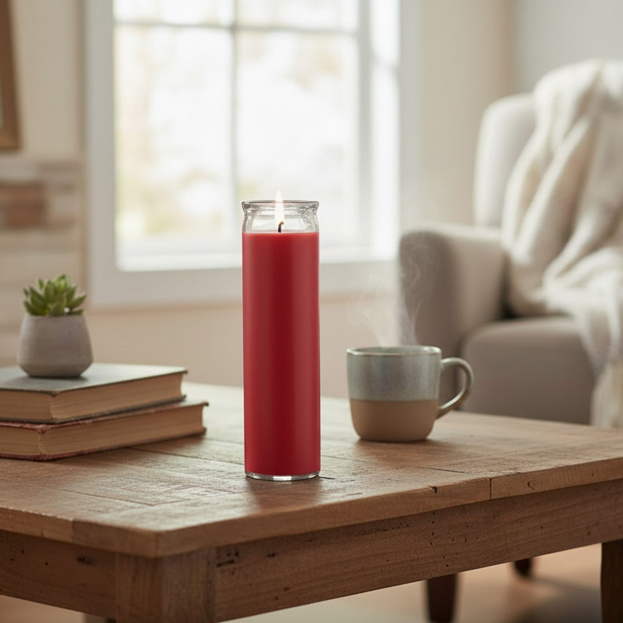 Red Unscented Tall Glass Decorative Candle - Set of 6