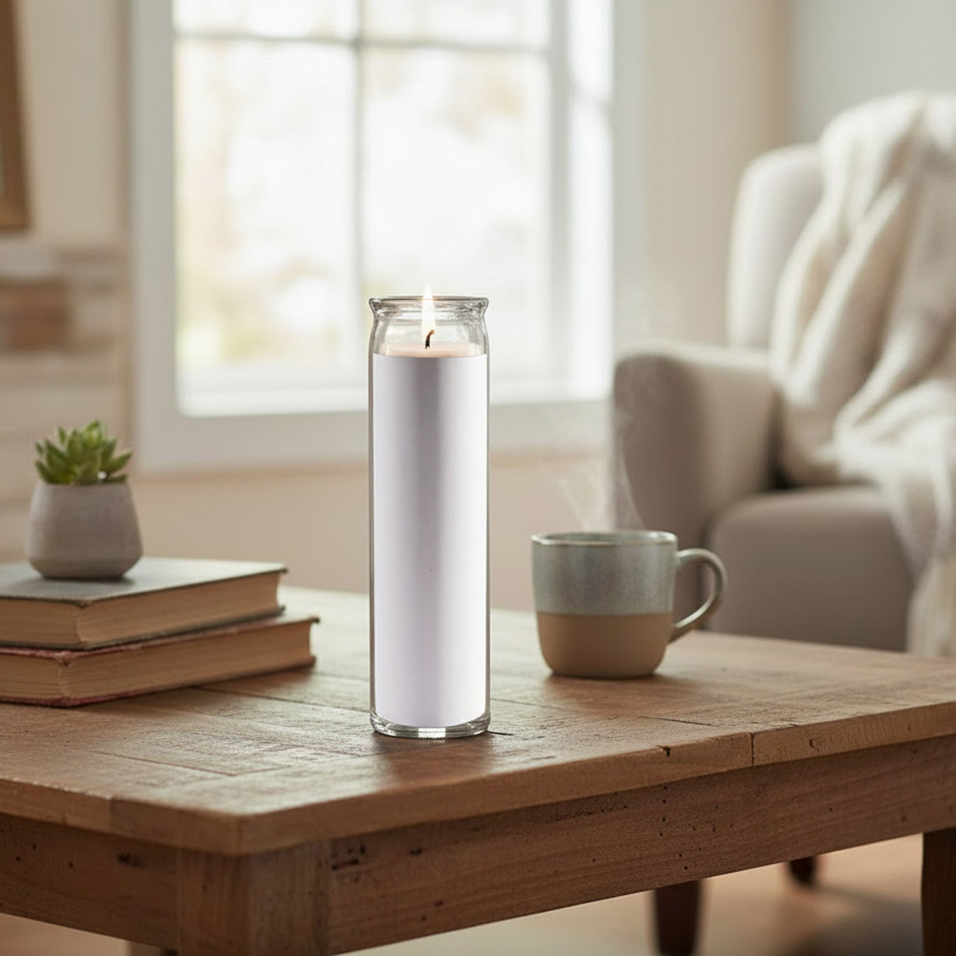 White Unscented Tall Glass Decorative Candle - Set of 6